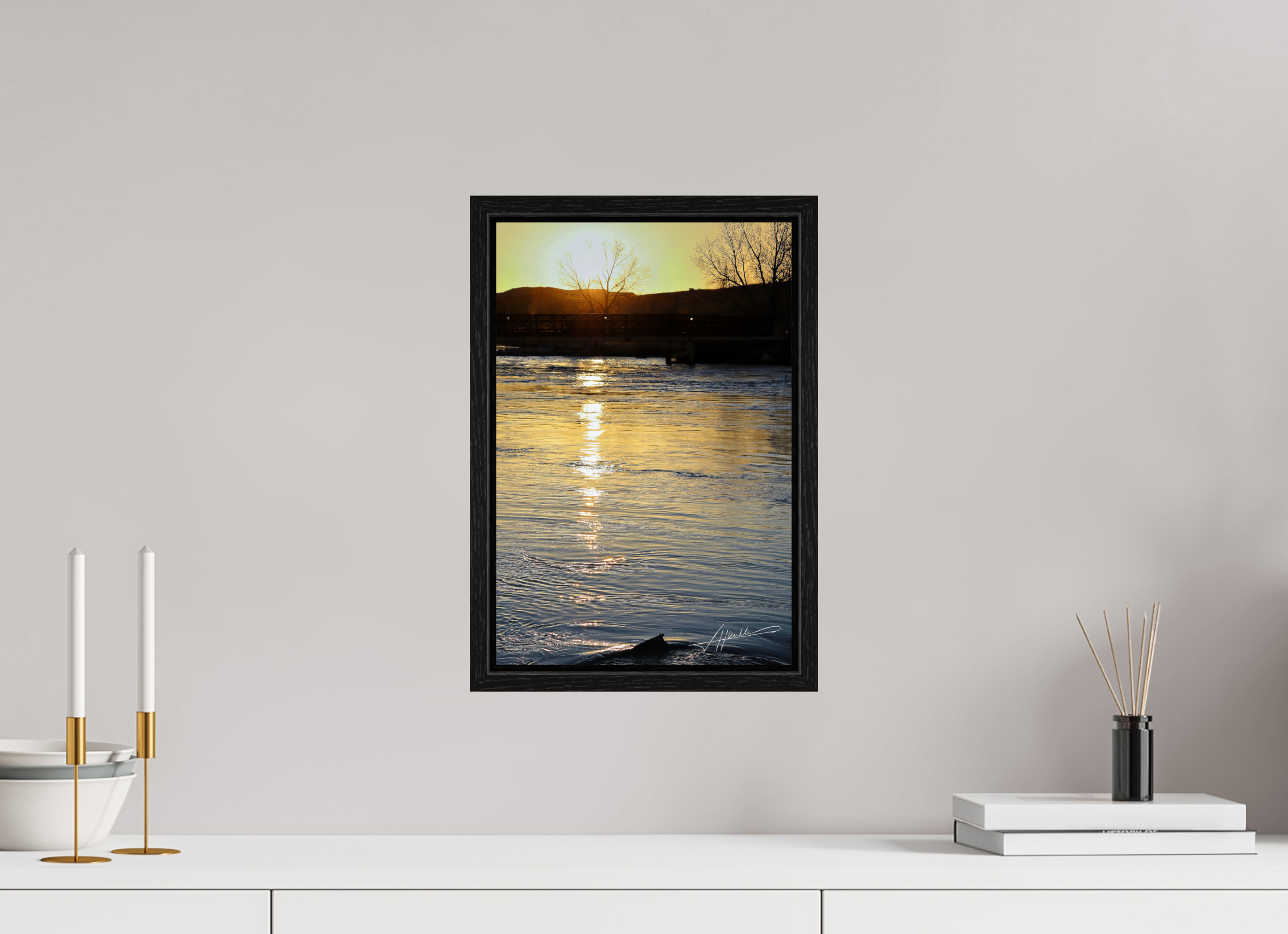 10 x 15″, Floater Frame Sunset on the River