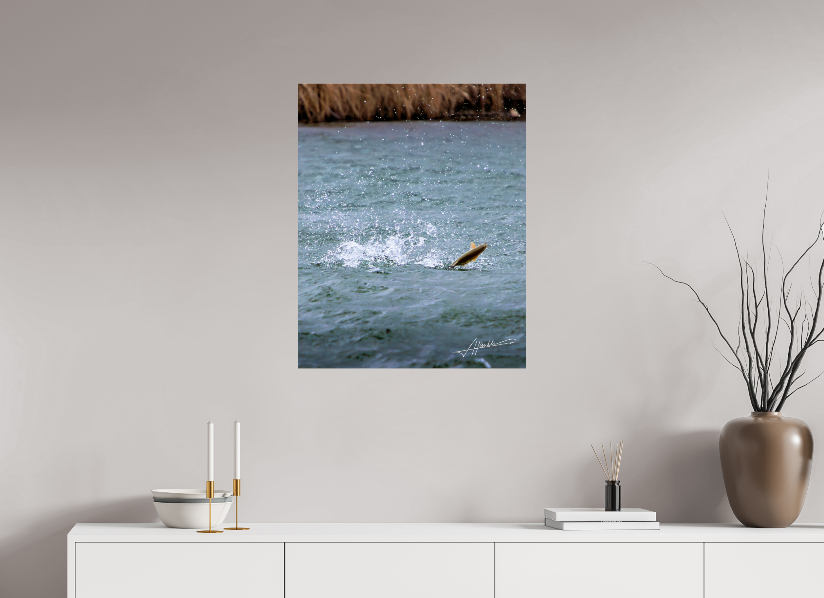24 x 30″, Photo Print Under Acrylic Glass Jumping Rainbow Trout