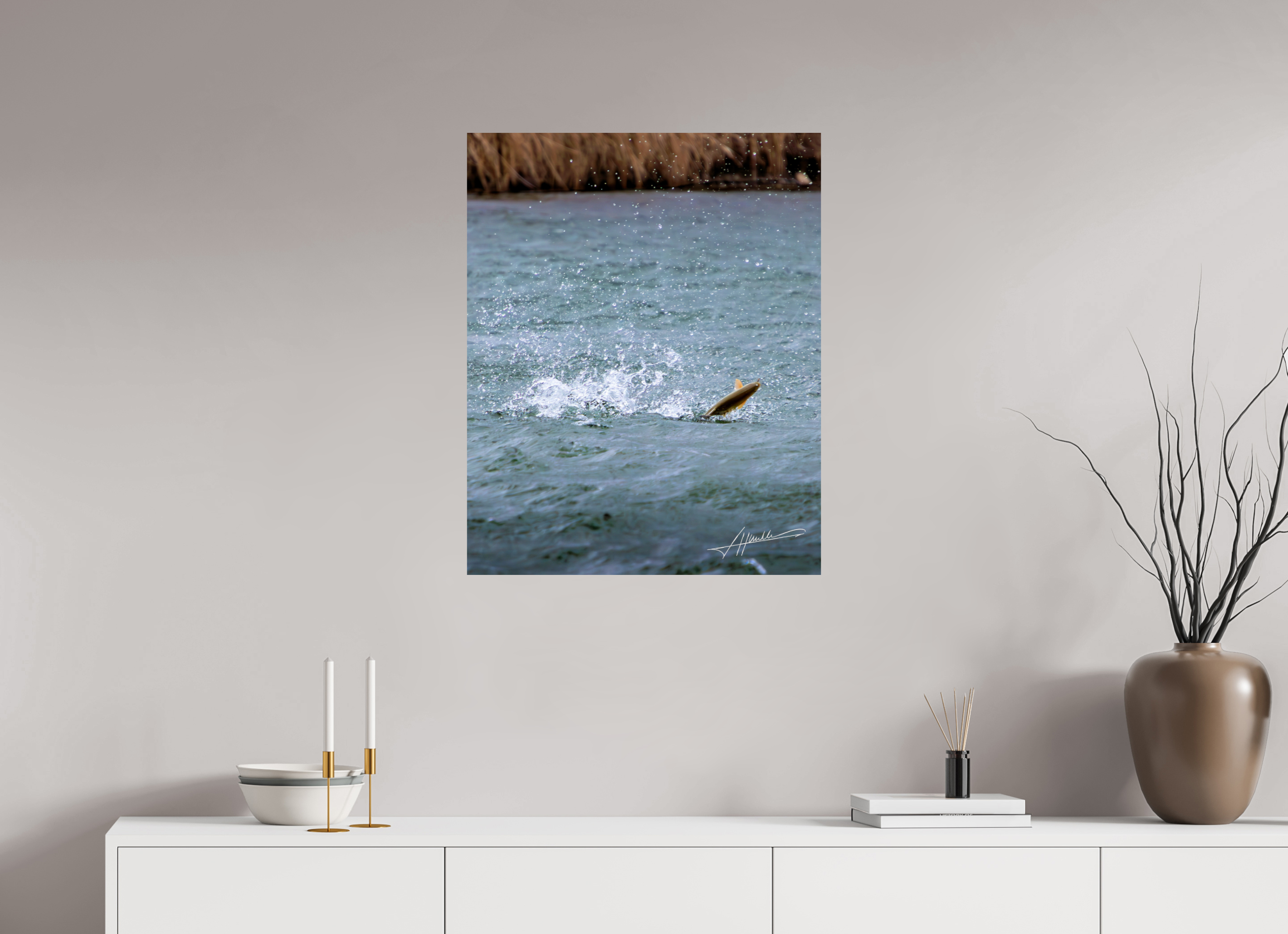 24 x 30″, Fine Art Print Jumping Rainbow Trout