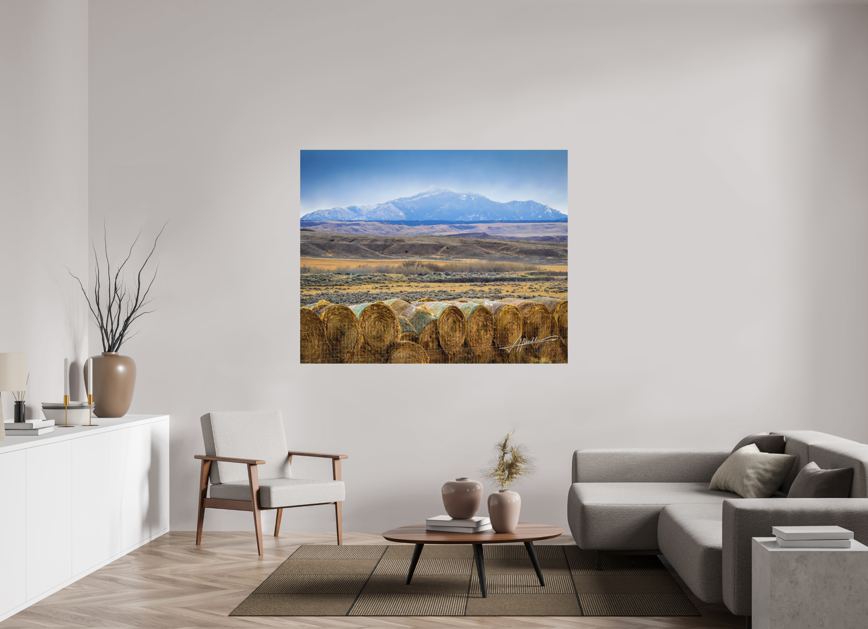 63.7 x 51″, Metal Dibond Hay Bales on the Prairie