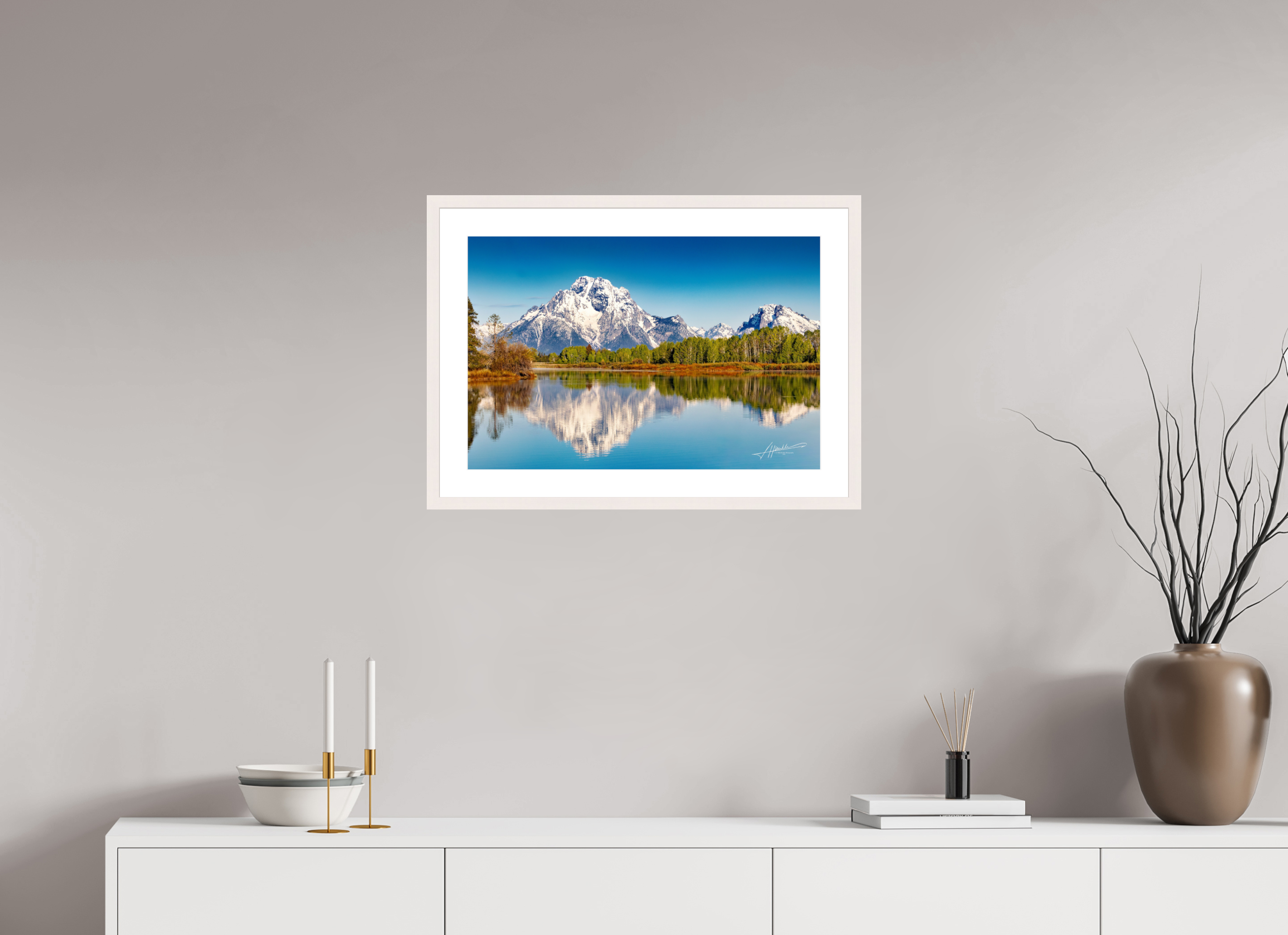 24 x 16″, Solid Wood Frame with Passe-partout Serene Reflection