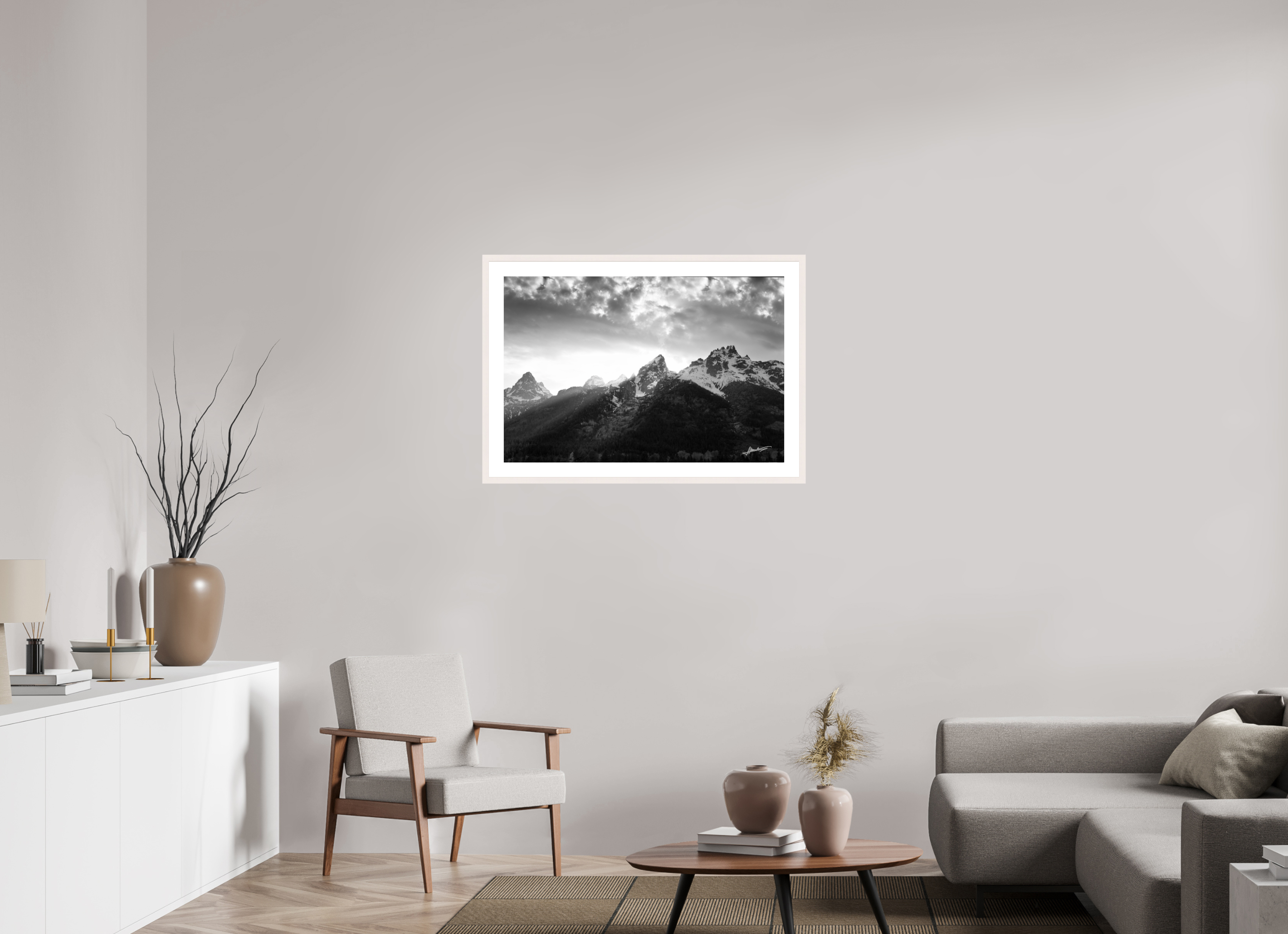 36 x 24″, Solid Wood Frame with Passe-partout Nostalgic Tetons