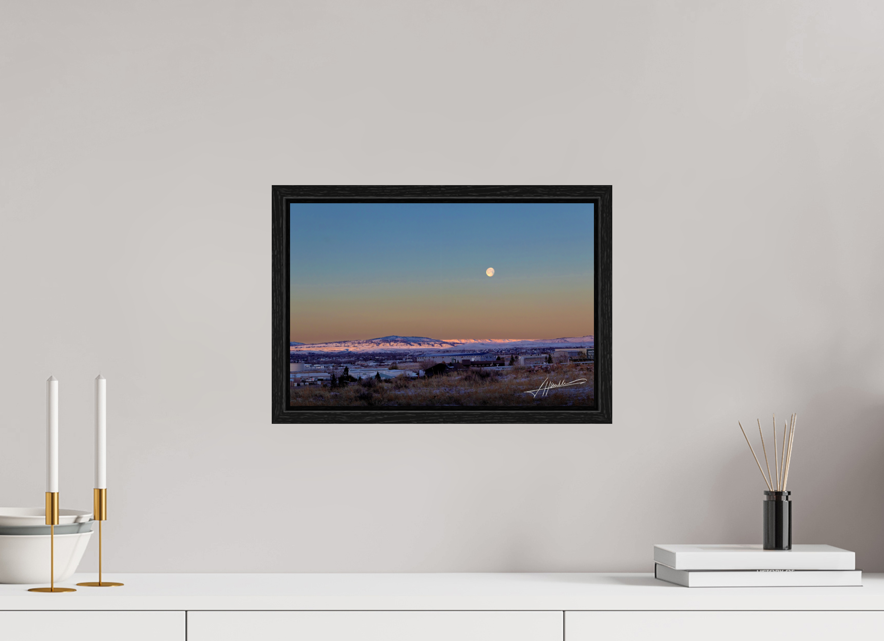 15 x 10″, Floater Frame Full Moon at Sunrise