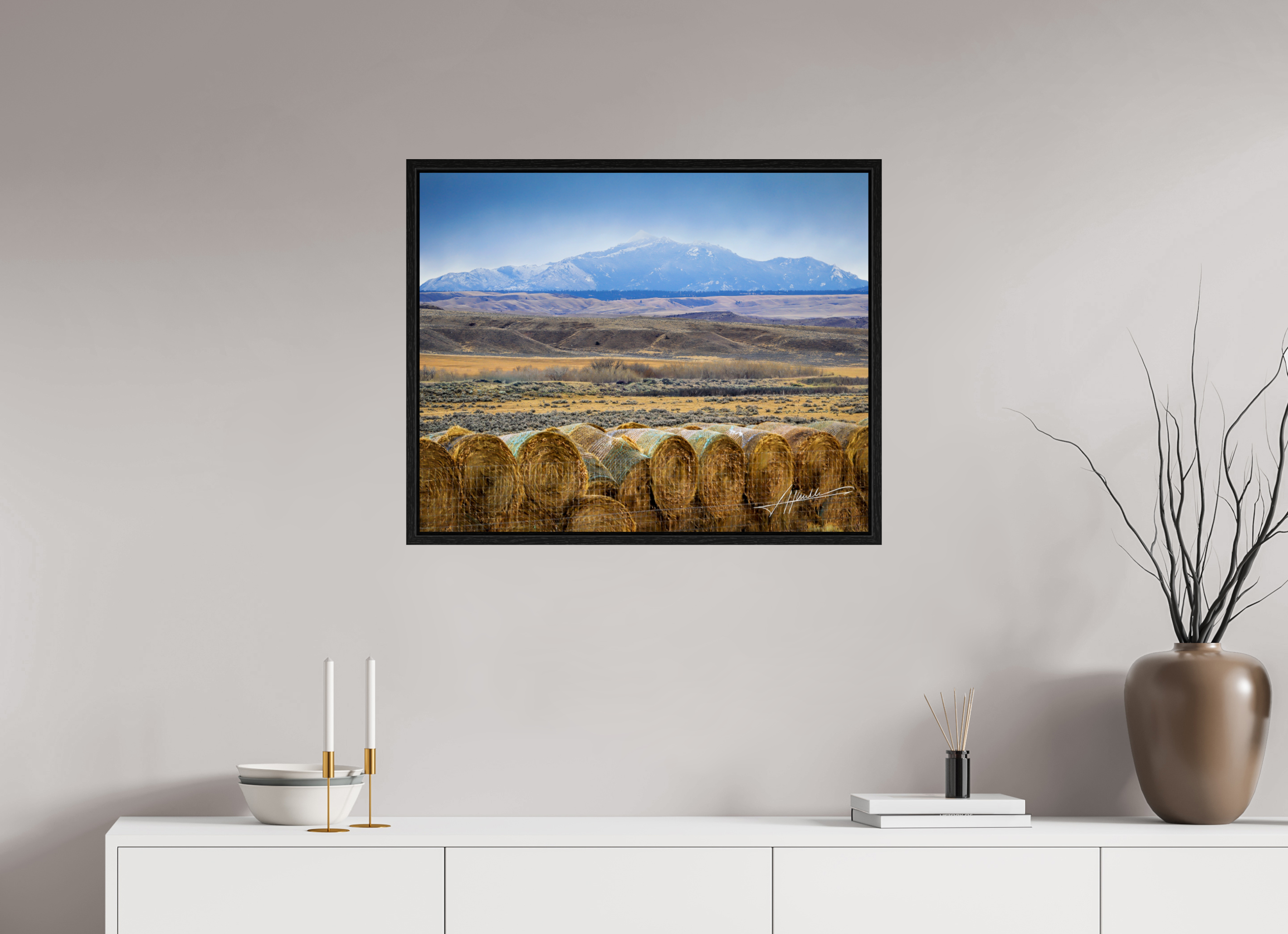30 x 24″, Floater Frame Hay Bales on the Prairie