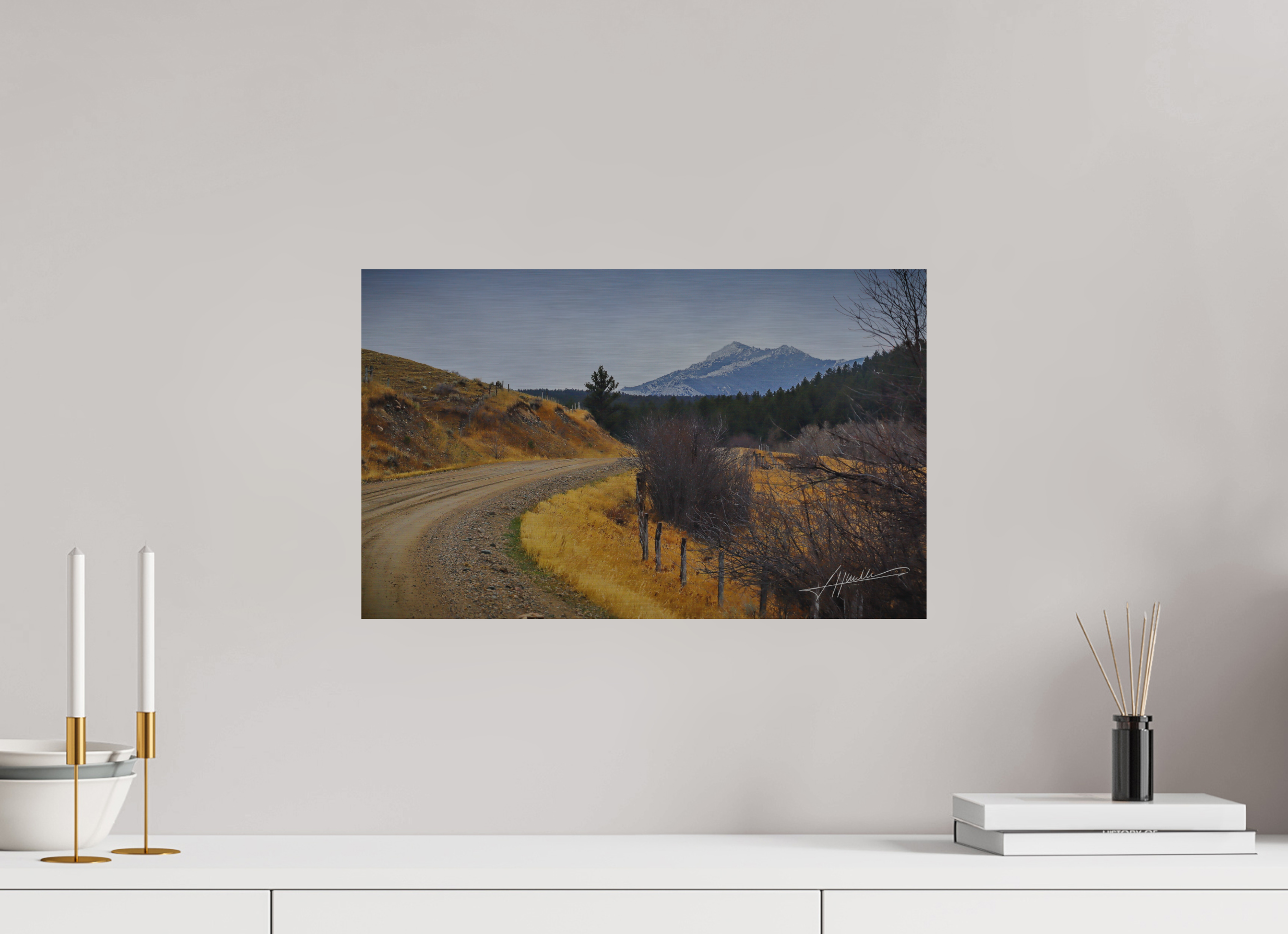 19.4 x 12″, Direct Brushed Aluminum The Road to Adventure