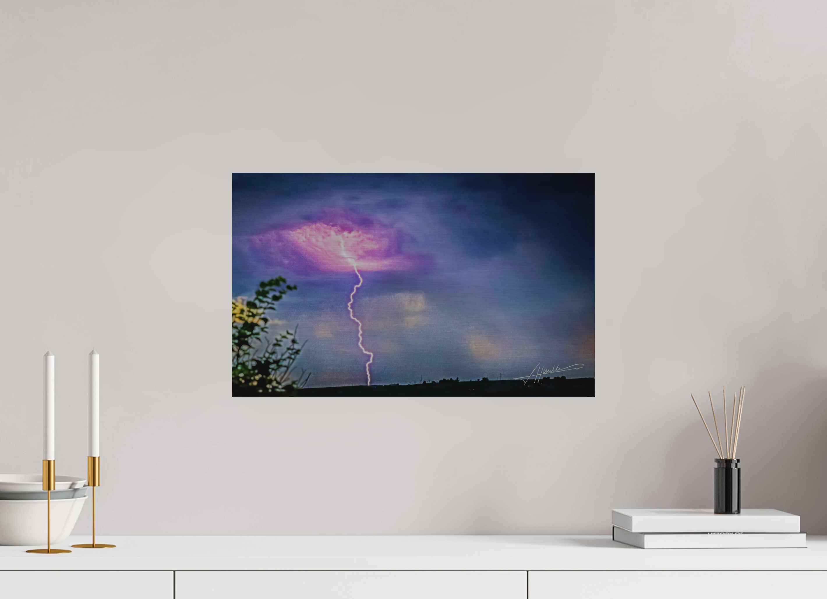 19.4 x 12″, Direct Brushed Aluminum Lightning Strike