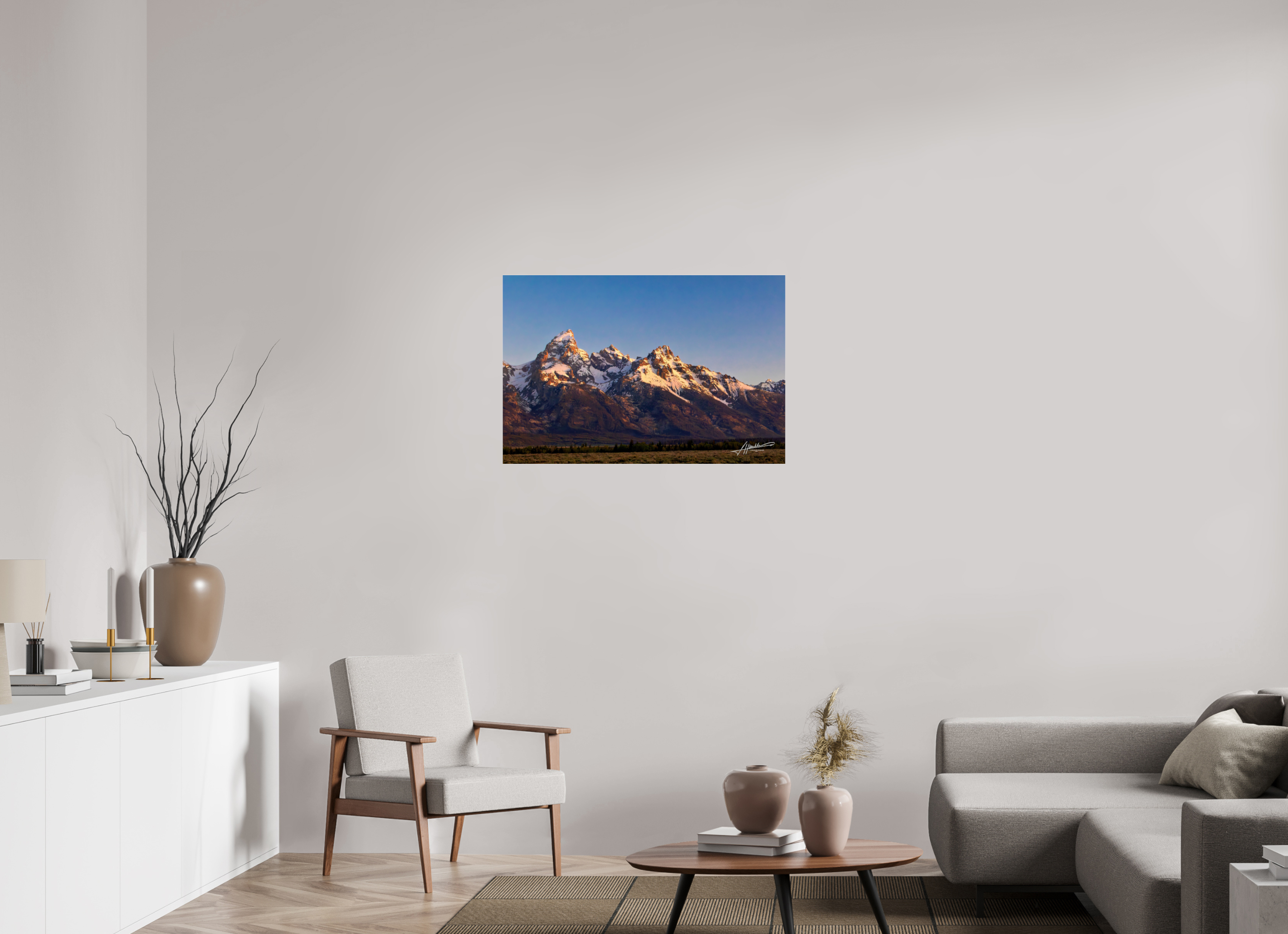 36 x 24″, Metallic Under Acrylic Sunrising on the Tetons