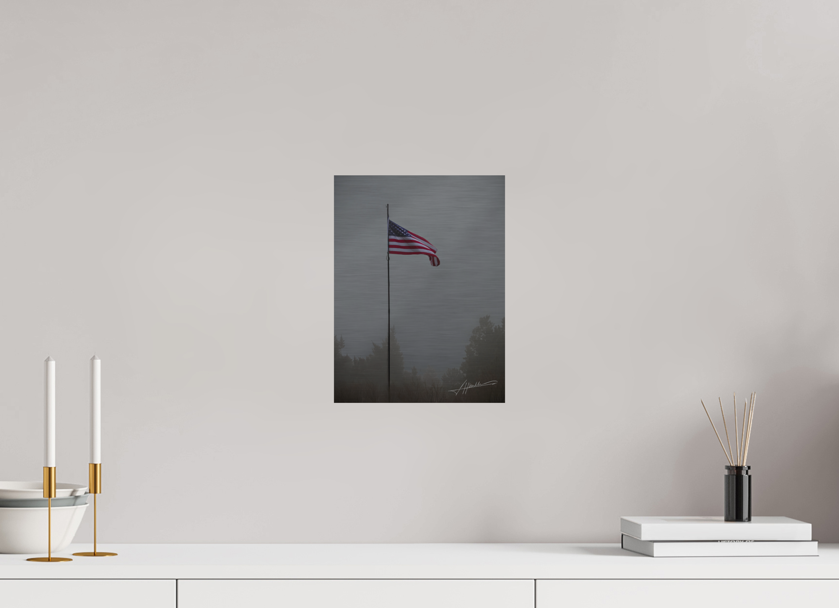 9 x 12″, Direct Brushed Aluminum Flag in the Breeze