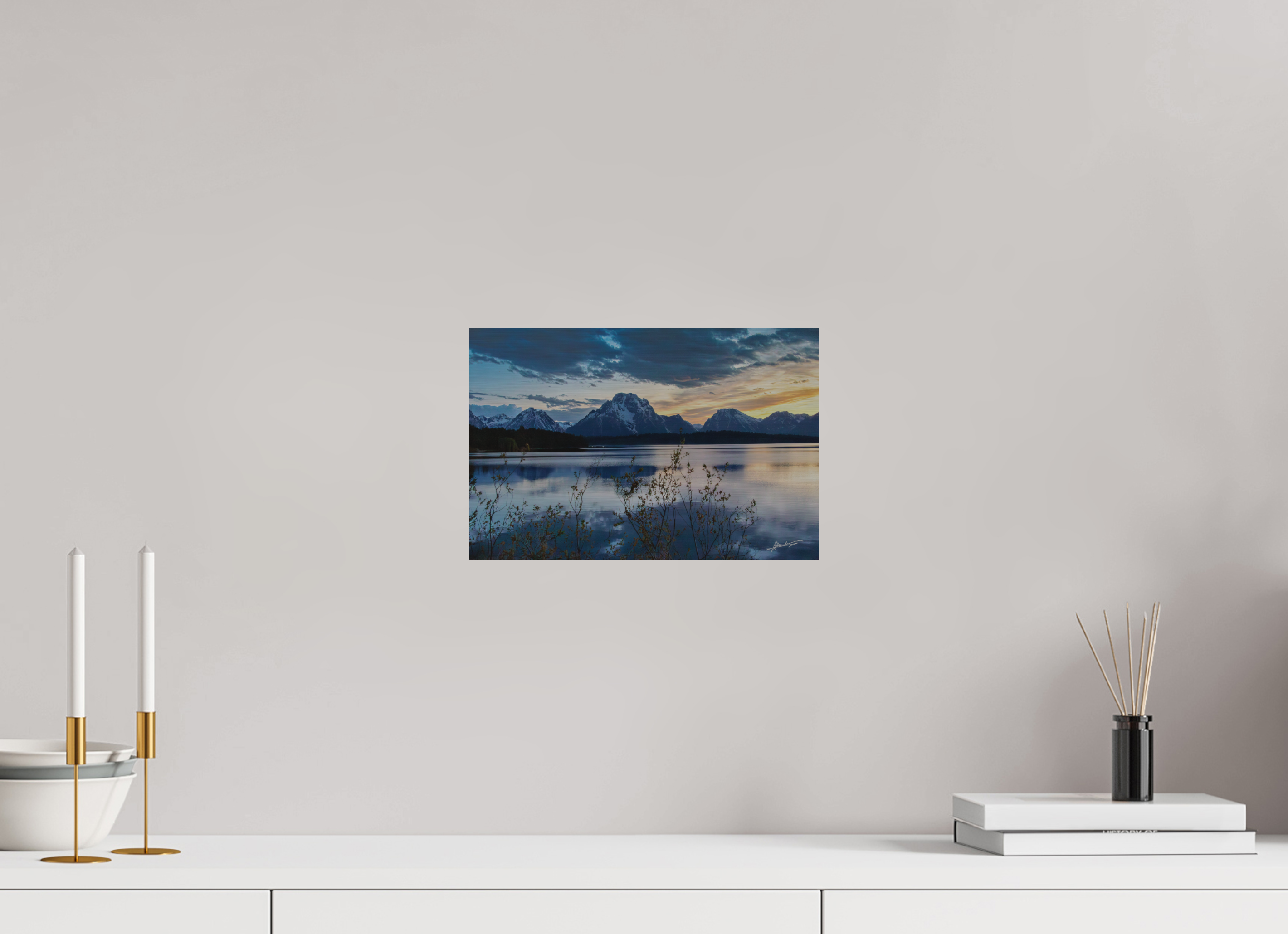 12 x 8″, Direct Brushed Aluminum Sunset on Jackson Lake