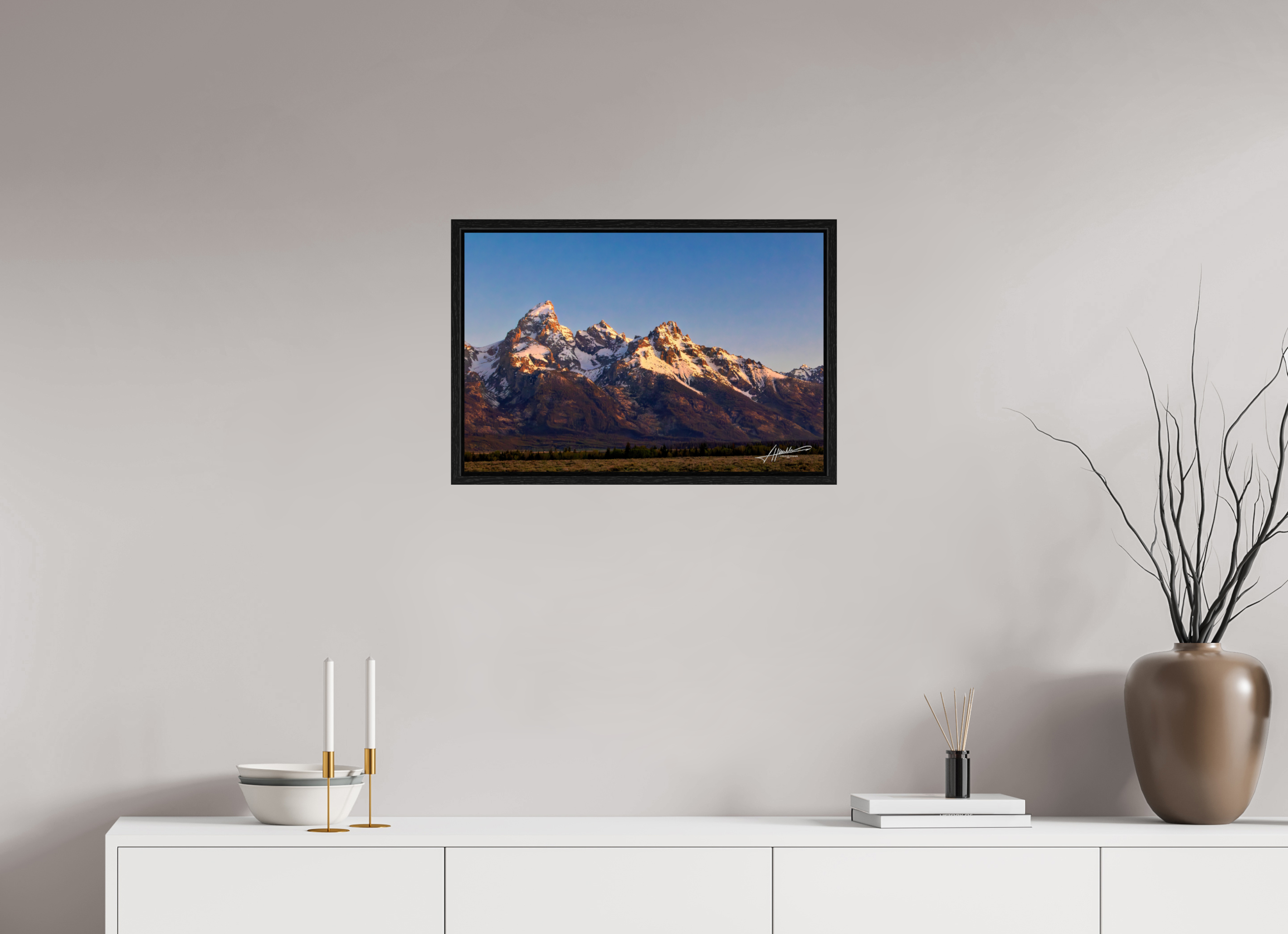 24 x 16″, Floater Frame Sunrising on the Tetons