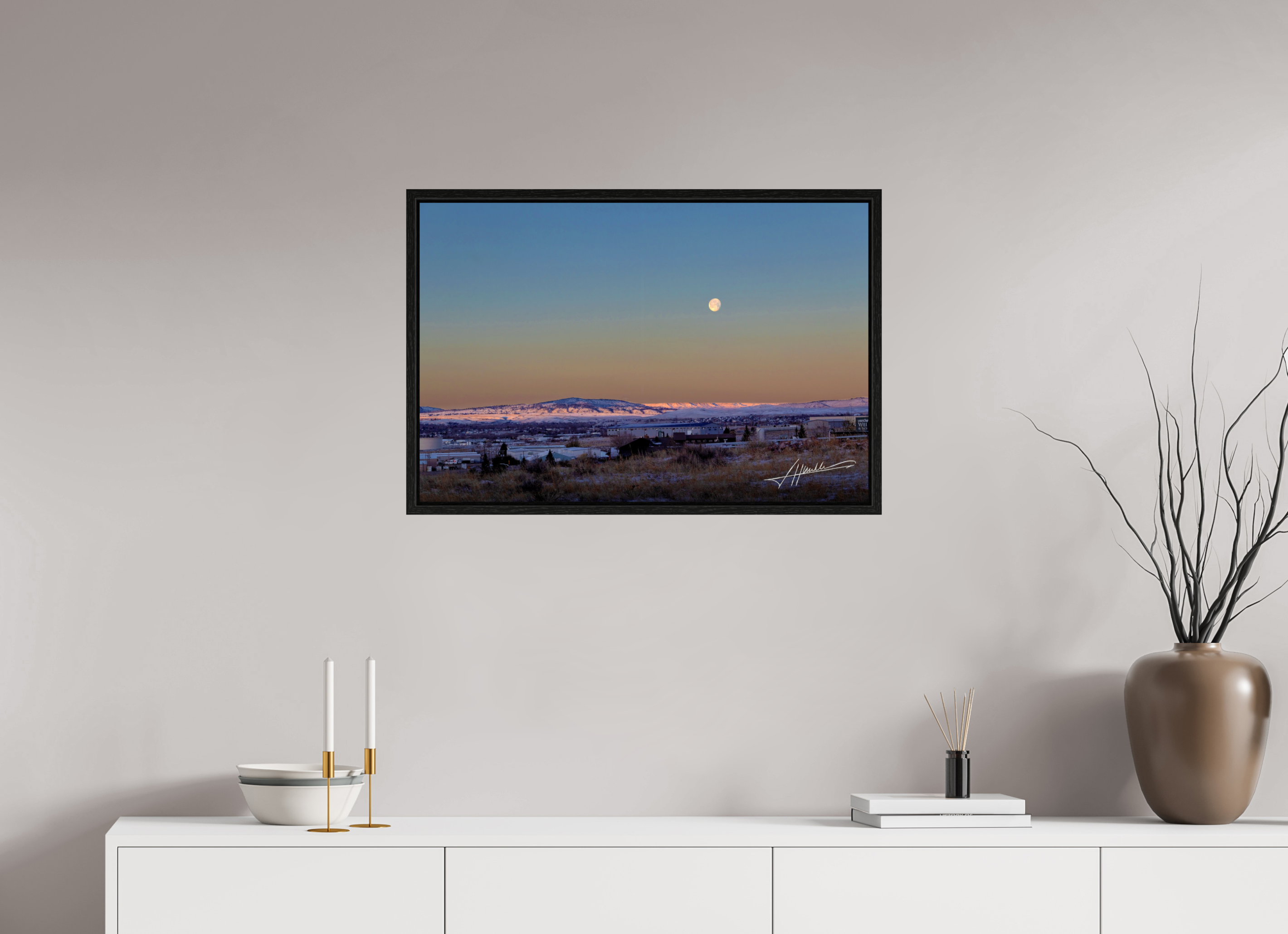 30 x 20″, Floater Frame Full Moon at Sunrise