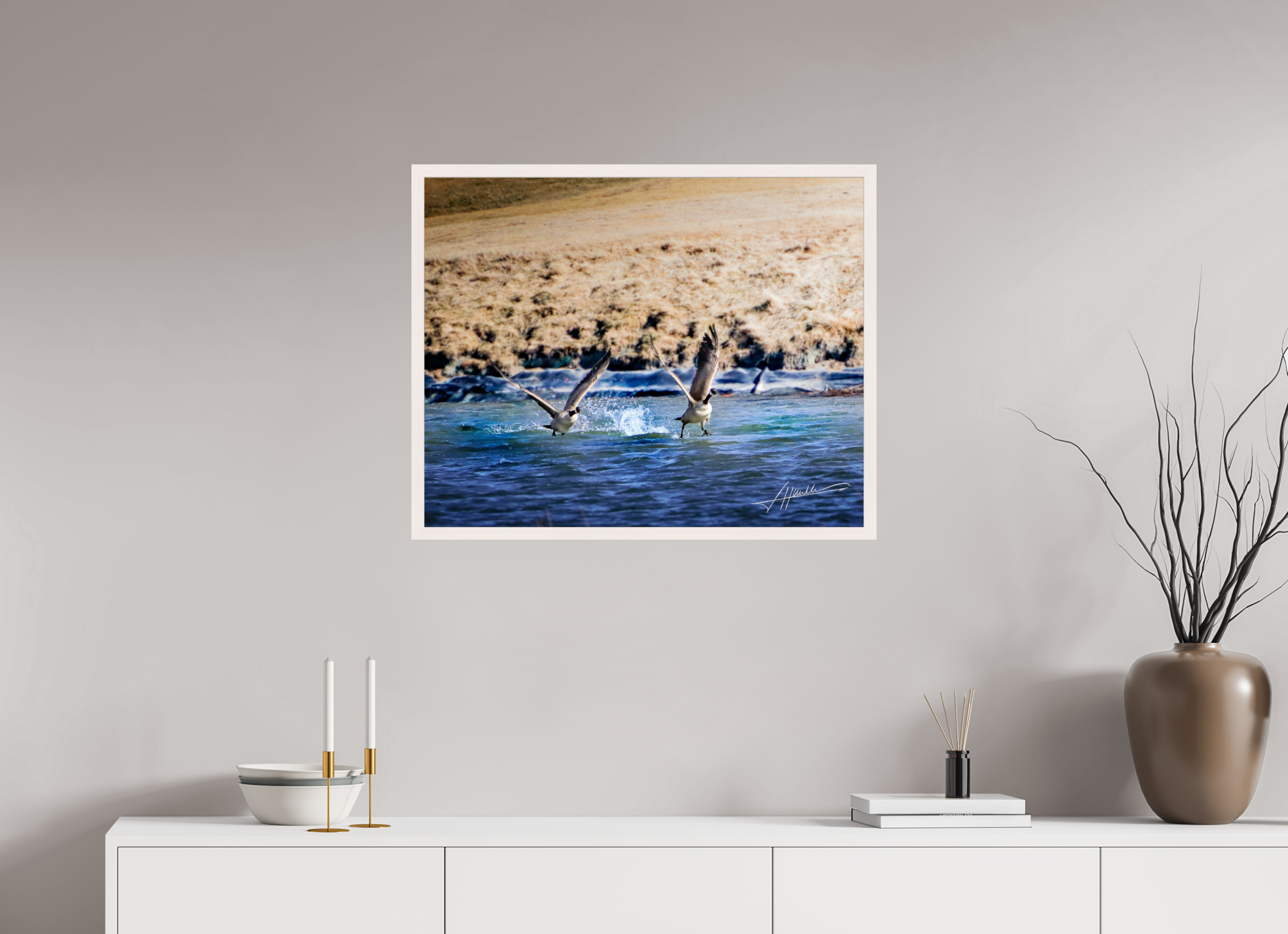 30 x 24″, Gallery Frame Geese Taking Flight