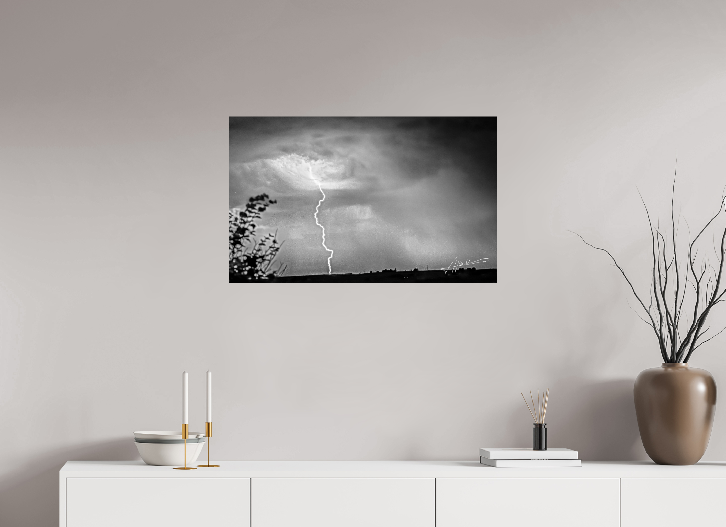 32.4 x 20″, Photo Print On Ilford Baryta Paper Lightning Strike