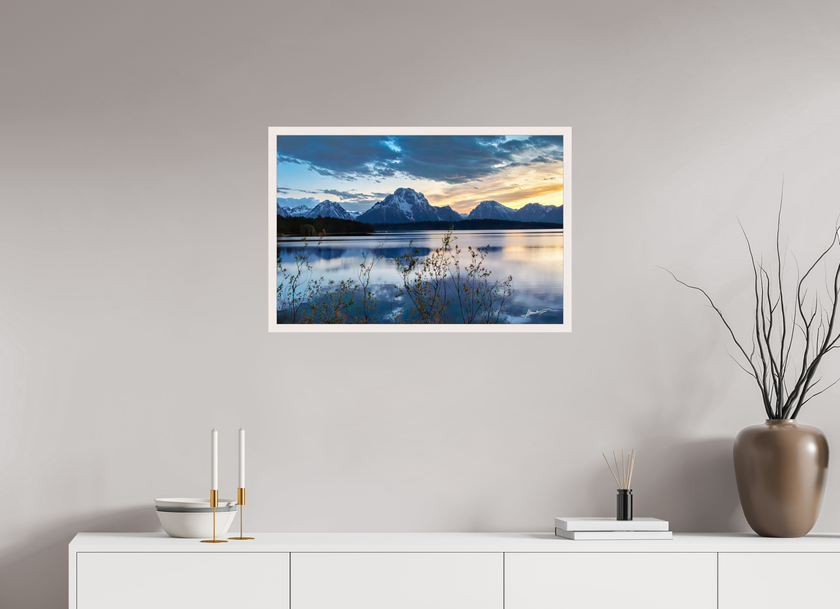 30 x 20″, Gallery Frame Sunset on Jackson Lake