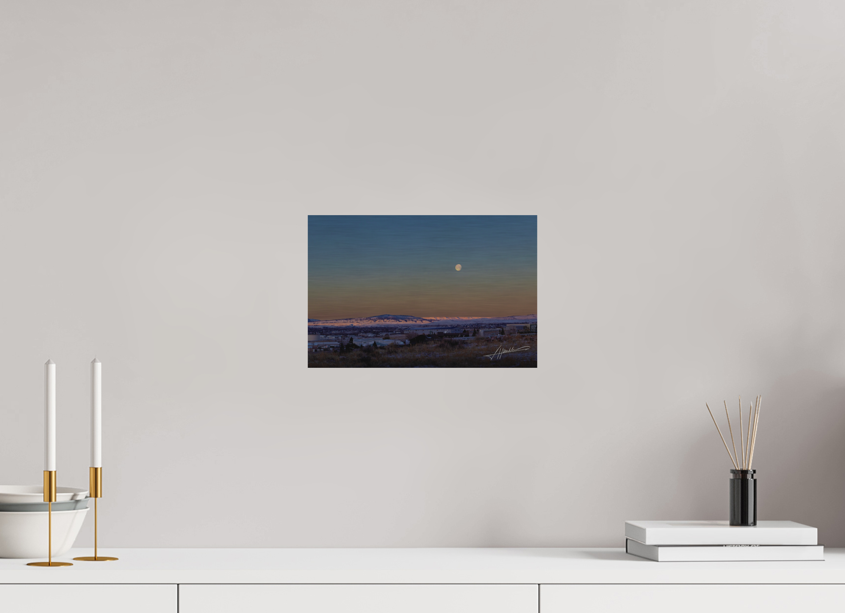 12 x 8″, Direct Brushed Aluminum Full Moon at Sunrise