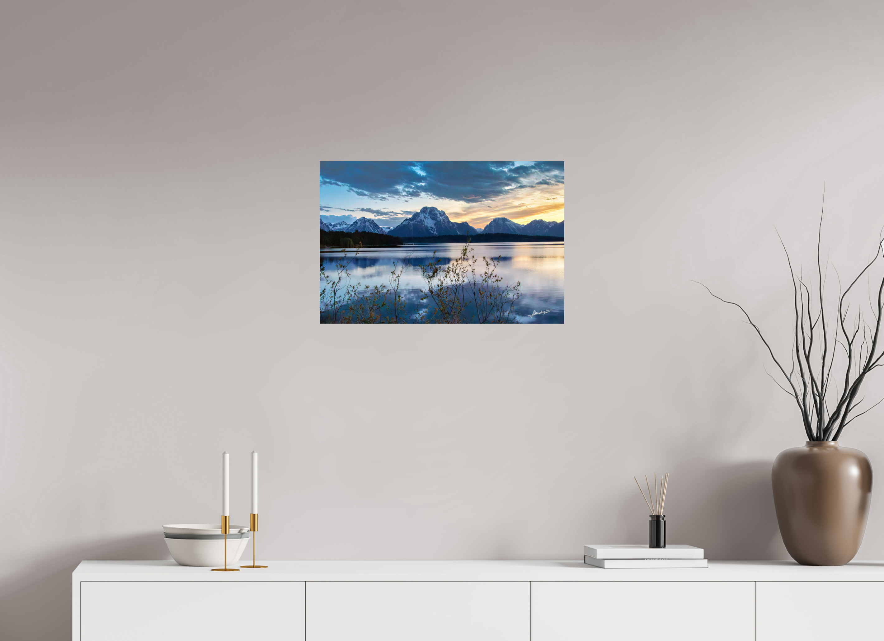 24 x 16″, ChromaLuxe HD Metal Sunset on Jackson Lake