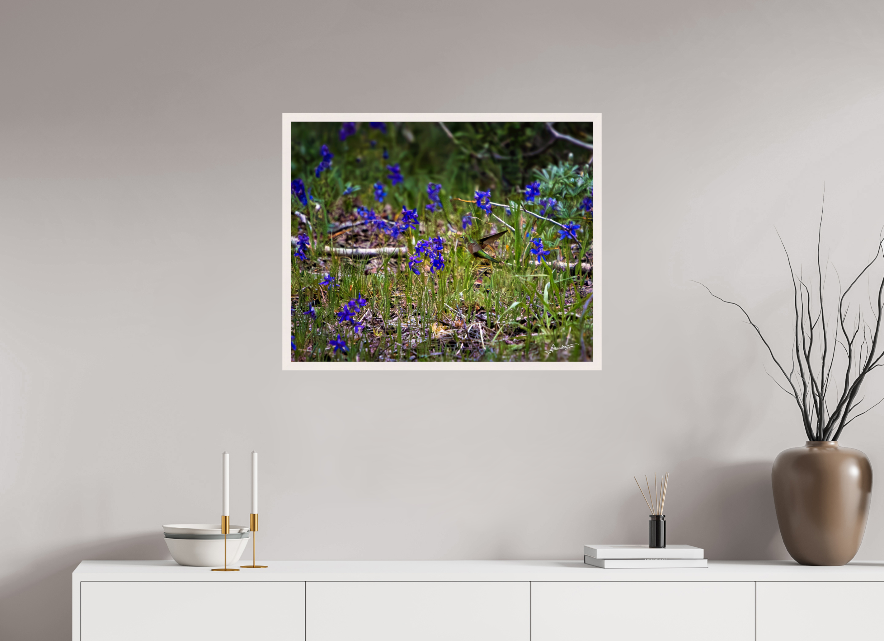 30 x 24″, Gallery Frame Feeding Hummingbird