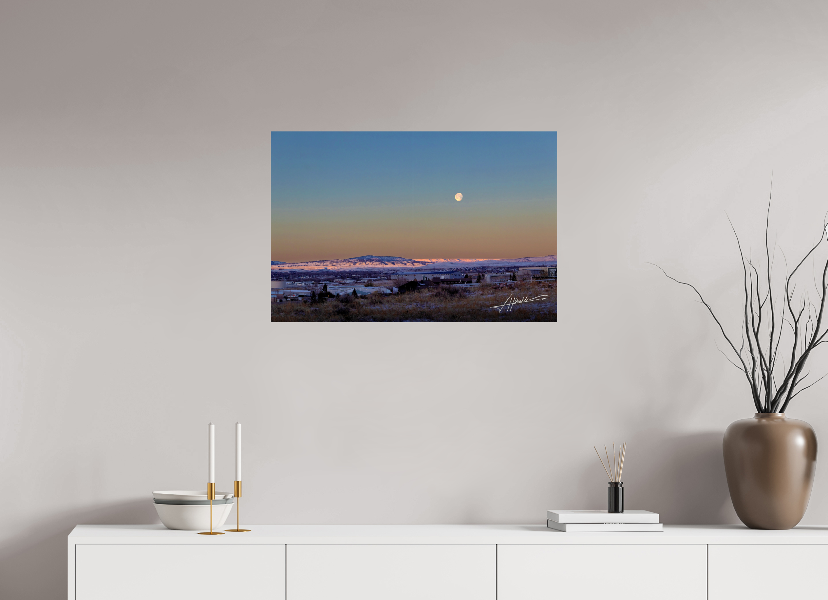 30 x 20″, Fine Art Dibond Full Moon at Sunrise