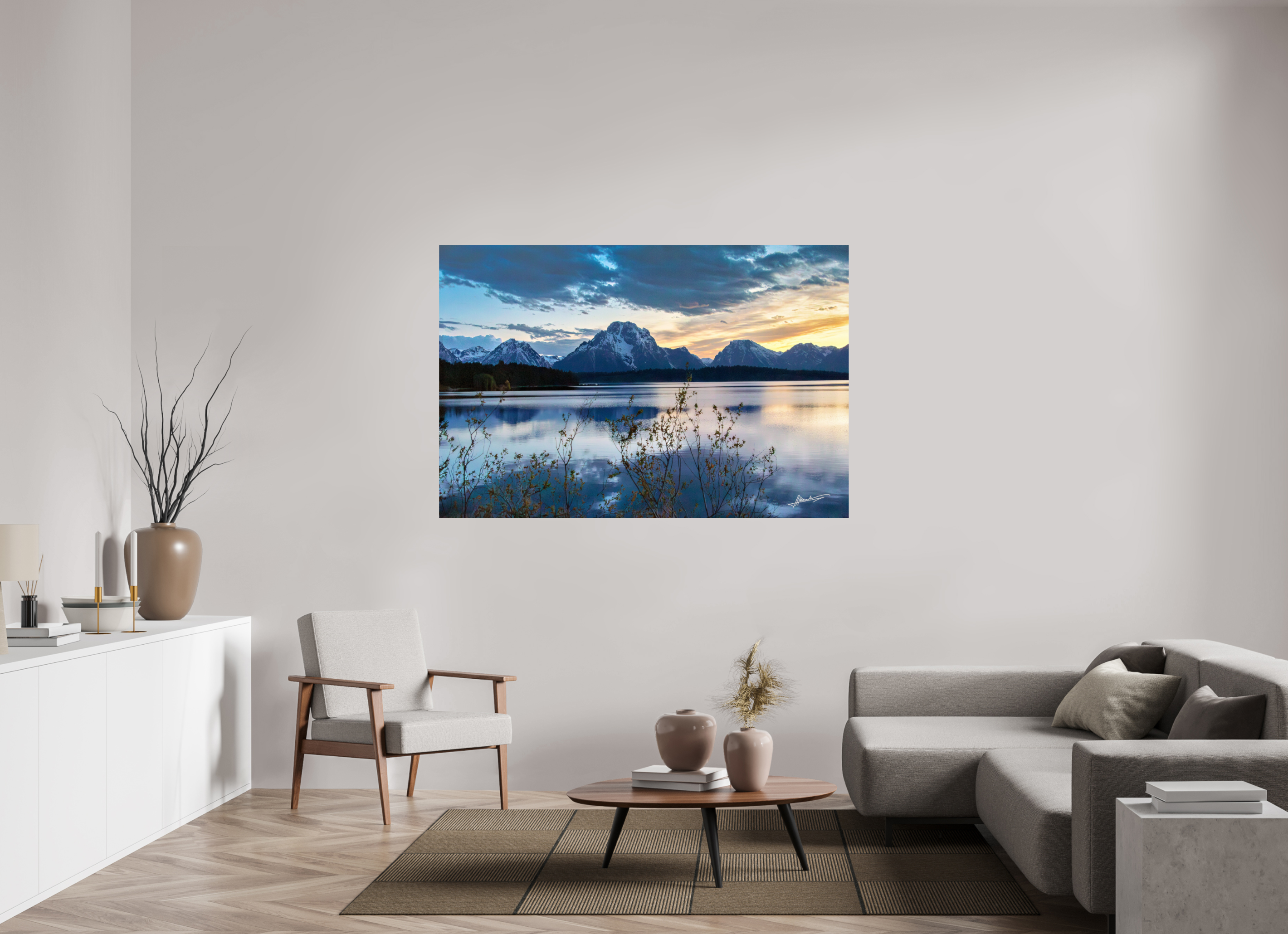 66 x 44″, Photo Print On Fujiflex High Gloss Sunset on Jackson Lake