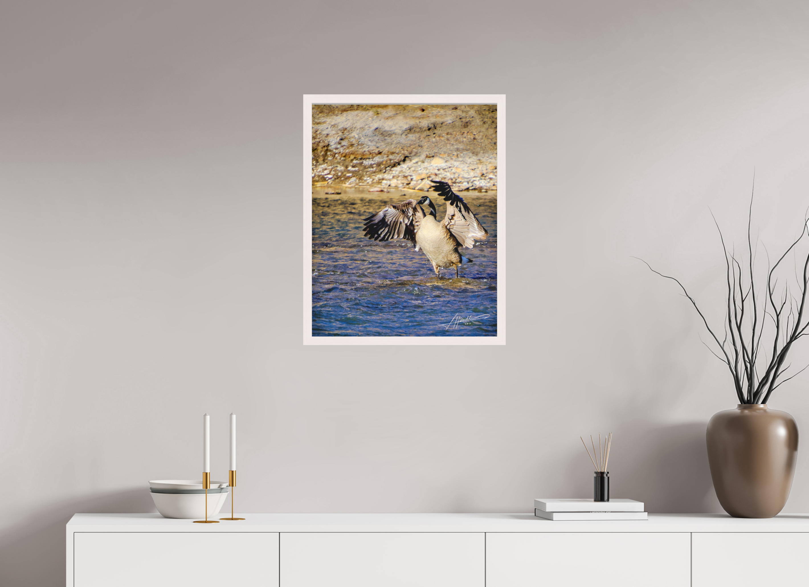 20 x 25″, Shadow Box Frame The Bathing Goose