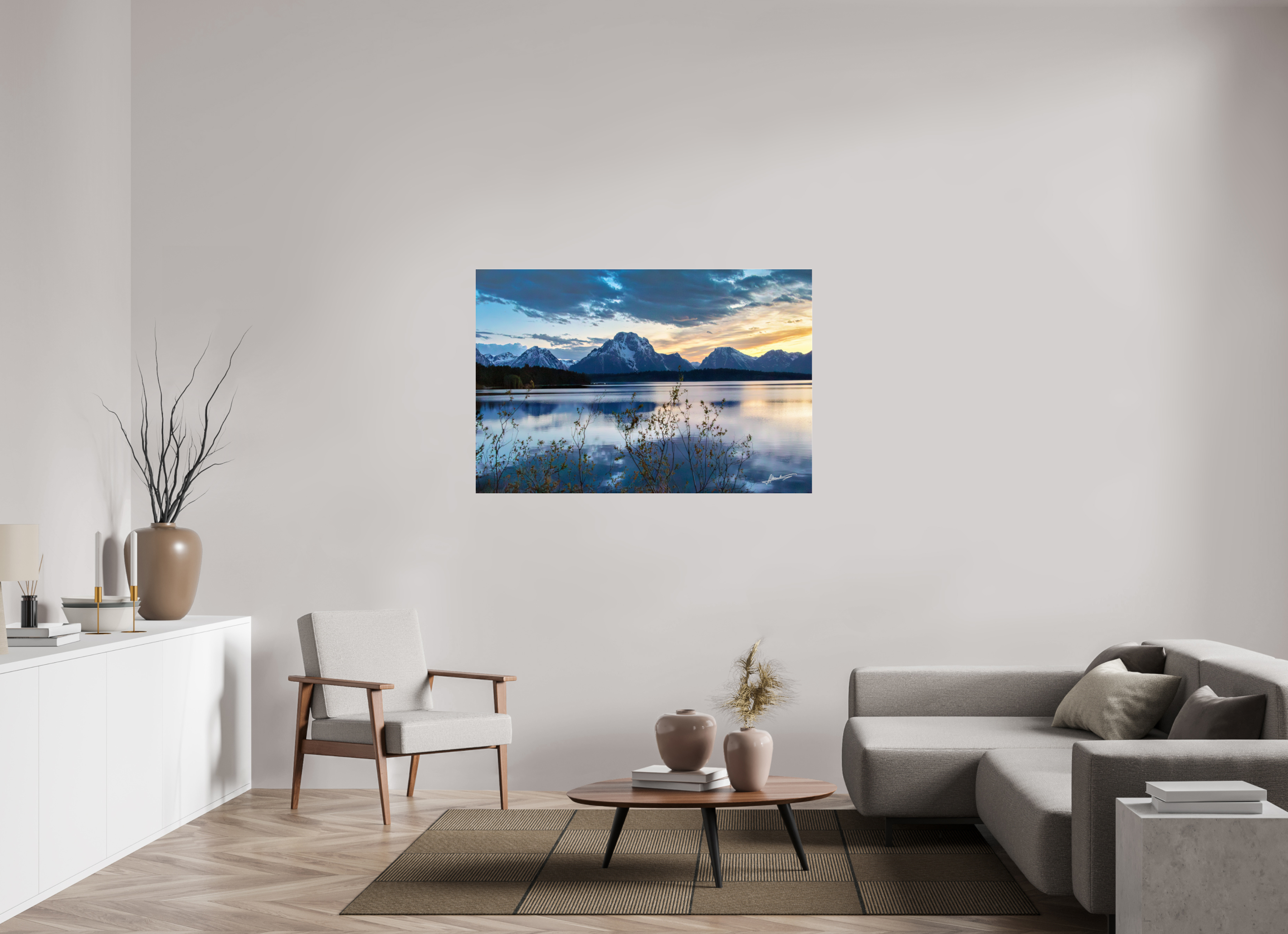 54 x 36″, Photo Print Under Acrylic Glass Sunset on Jackson Lake