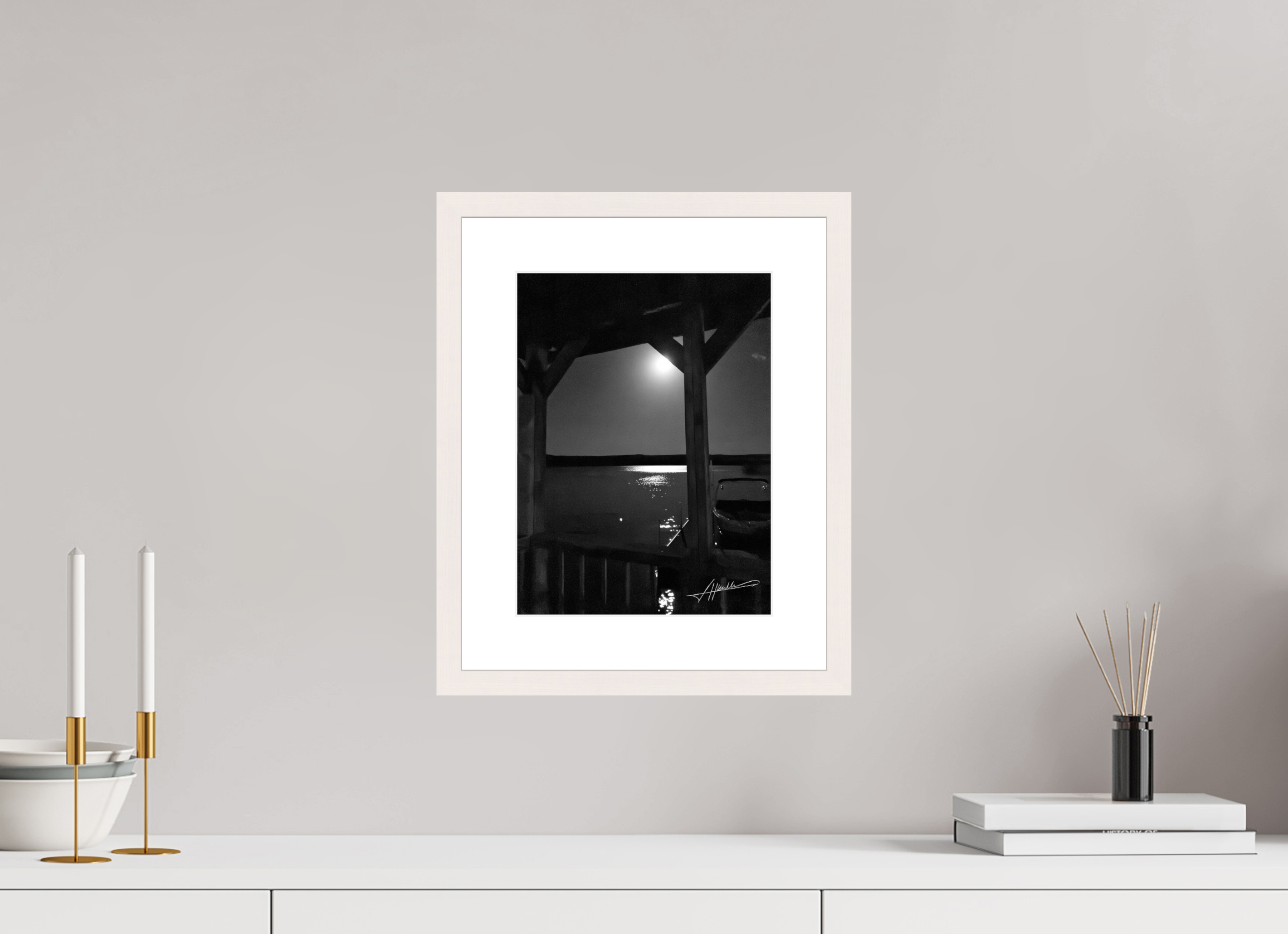 9 x 12″, Solid Wood Frame with Passe-partout A Night on the Water