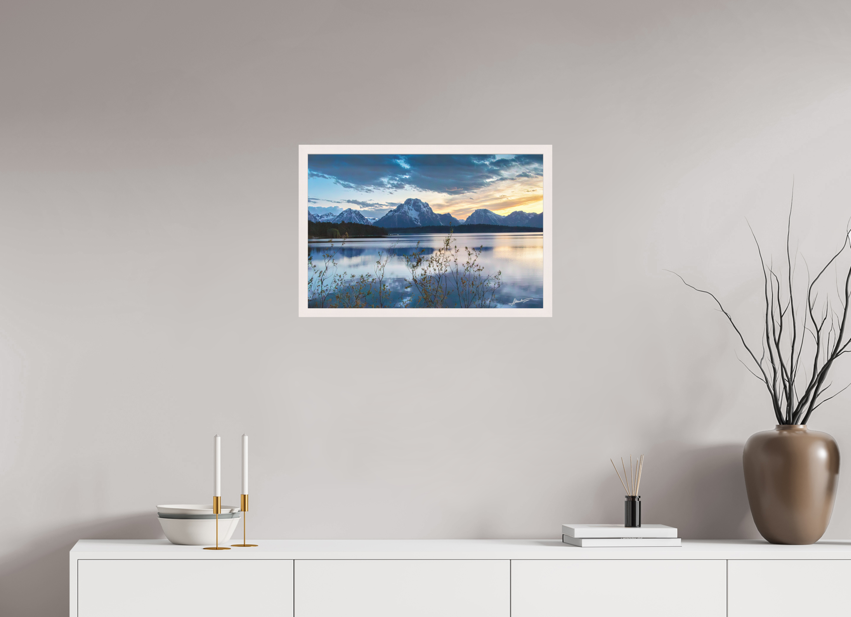 24 x 16″, Shadow Box Frame Sunset on Jackson Lake