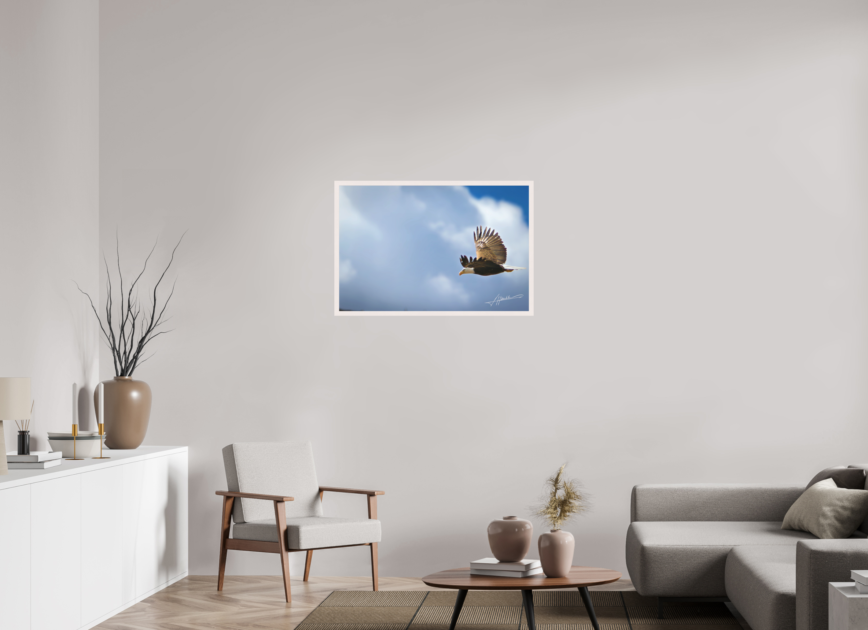 36 x 24″, Shadow Box Frame Bald Eagle Flying