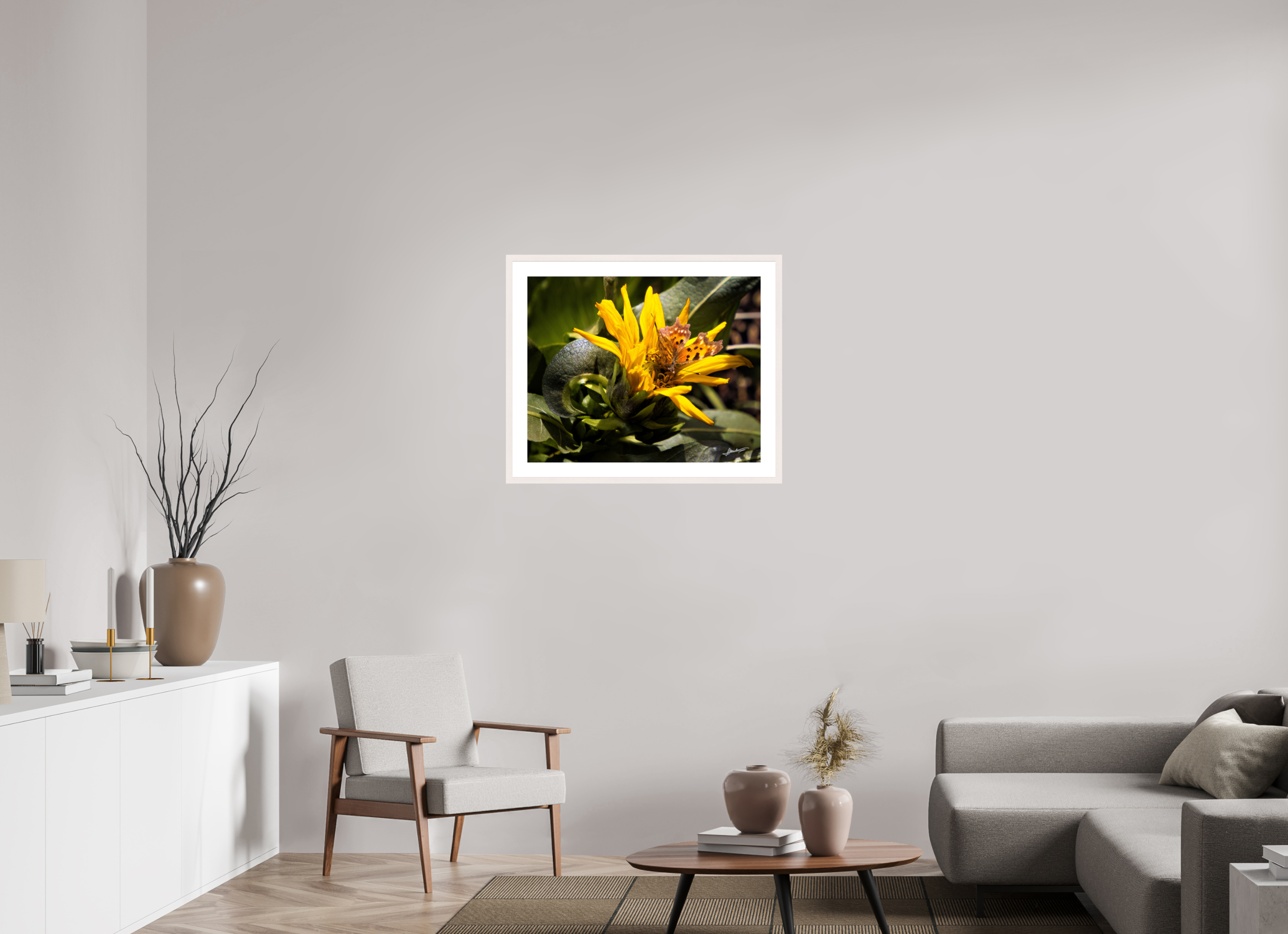 30 x 24″, Solid Wood Frame with Passe-partout Busy Butterfly