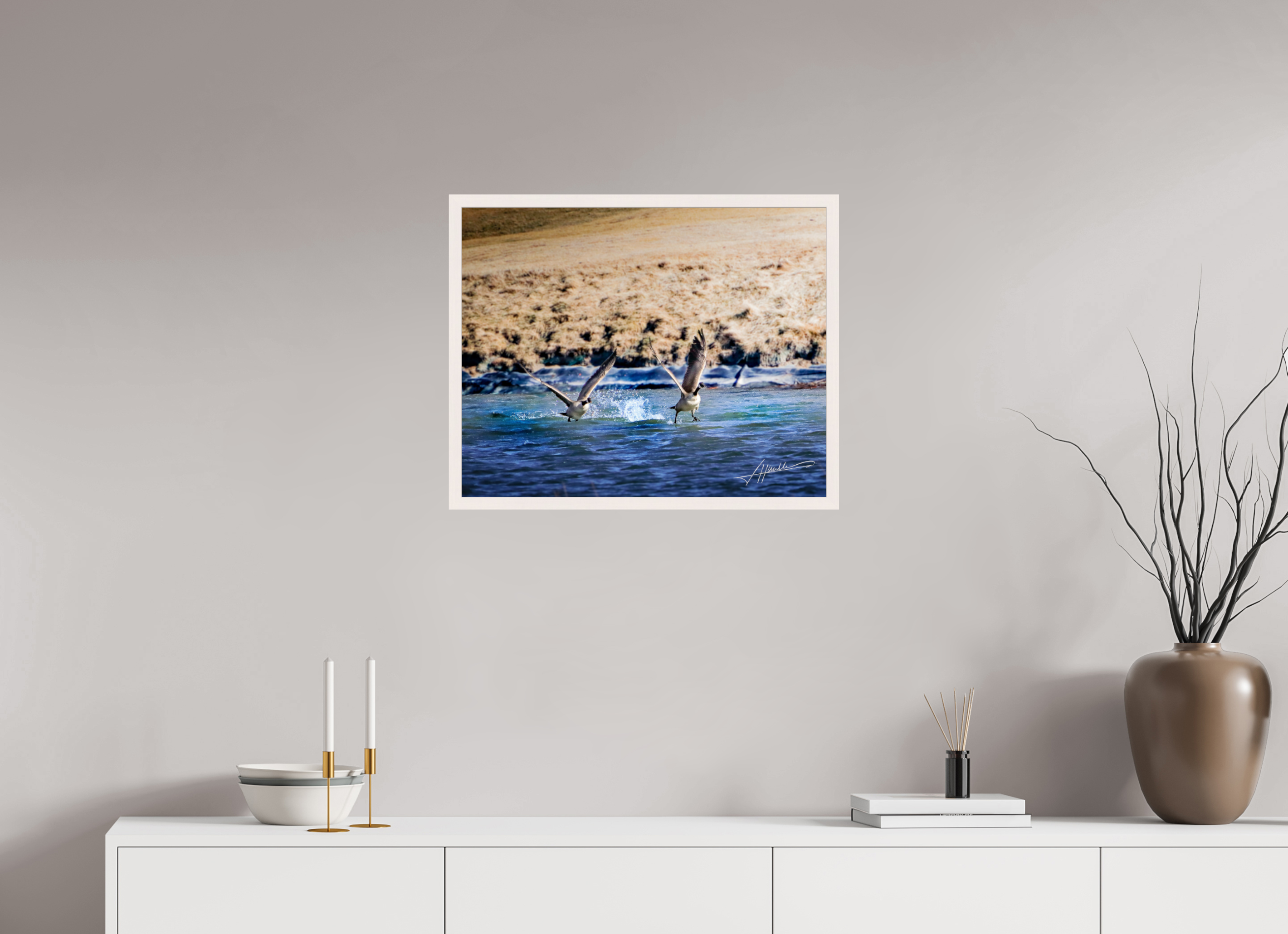 25 x 20″, Gallery Frame Geese Taking Flight