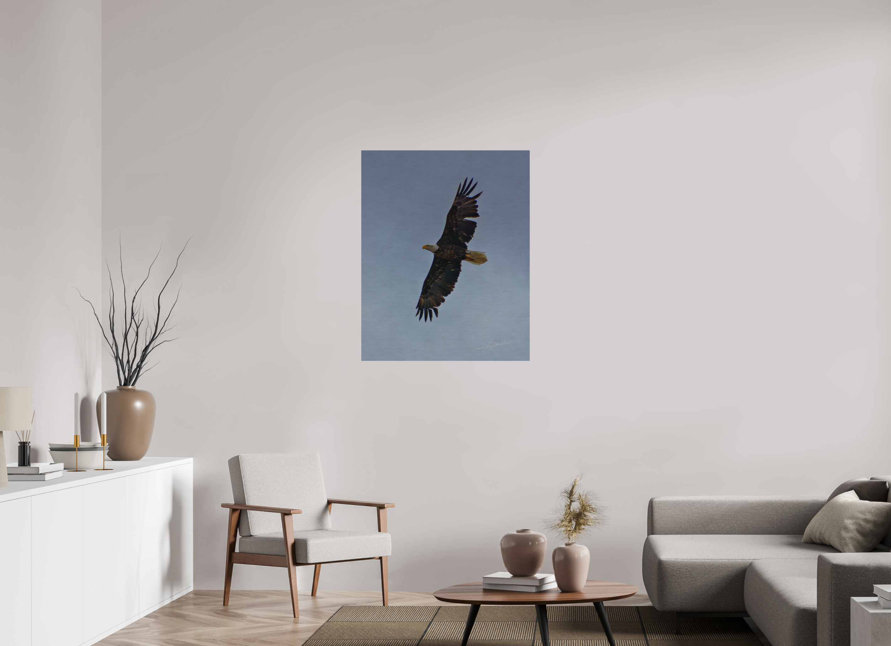 31 x 38.7″, Direct Brushed Aluminum Wings Spread