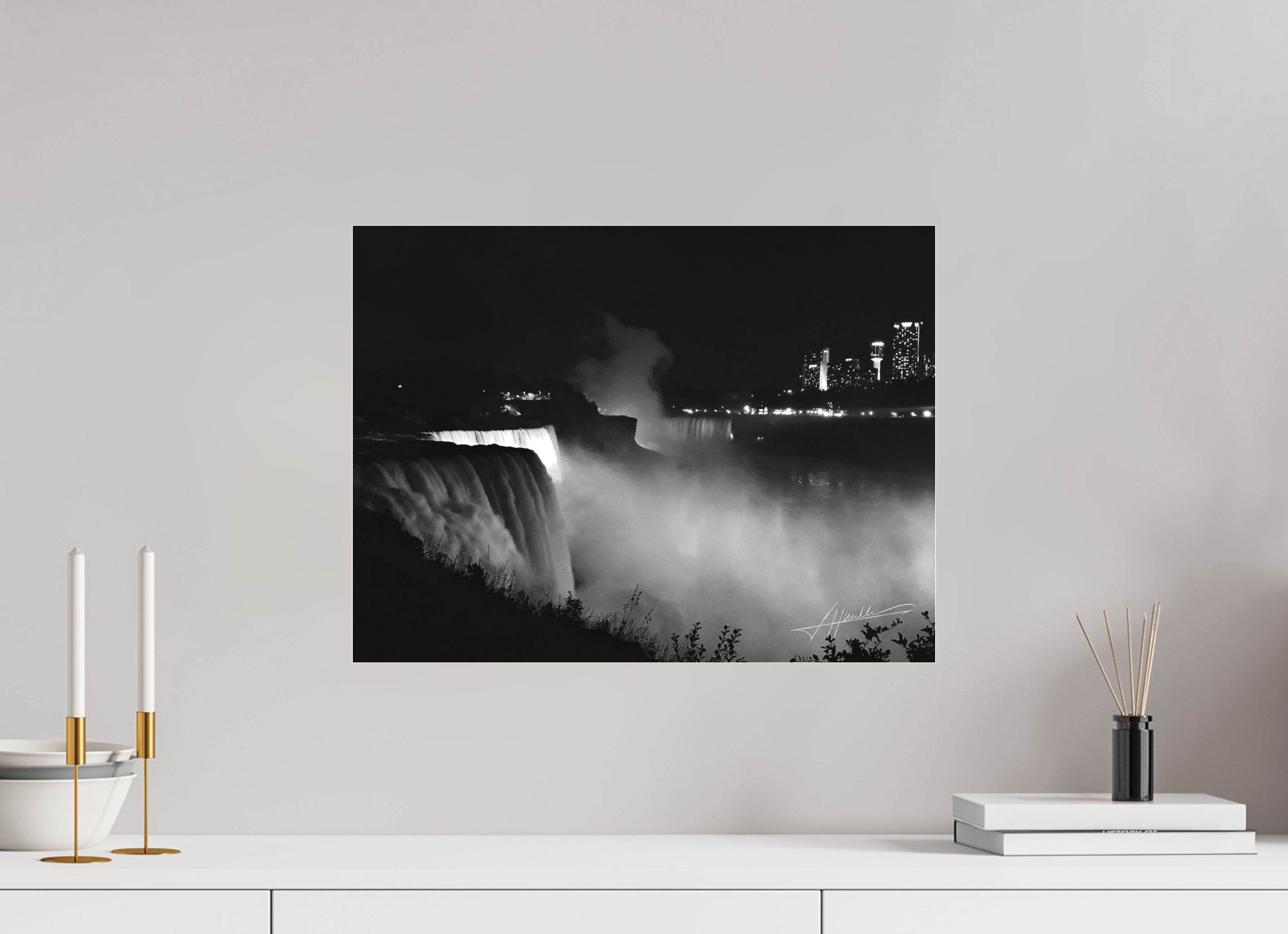 20 x 15″, Ilford BW Acrylic A Night at Niagara