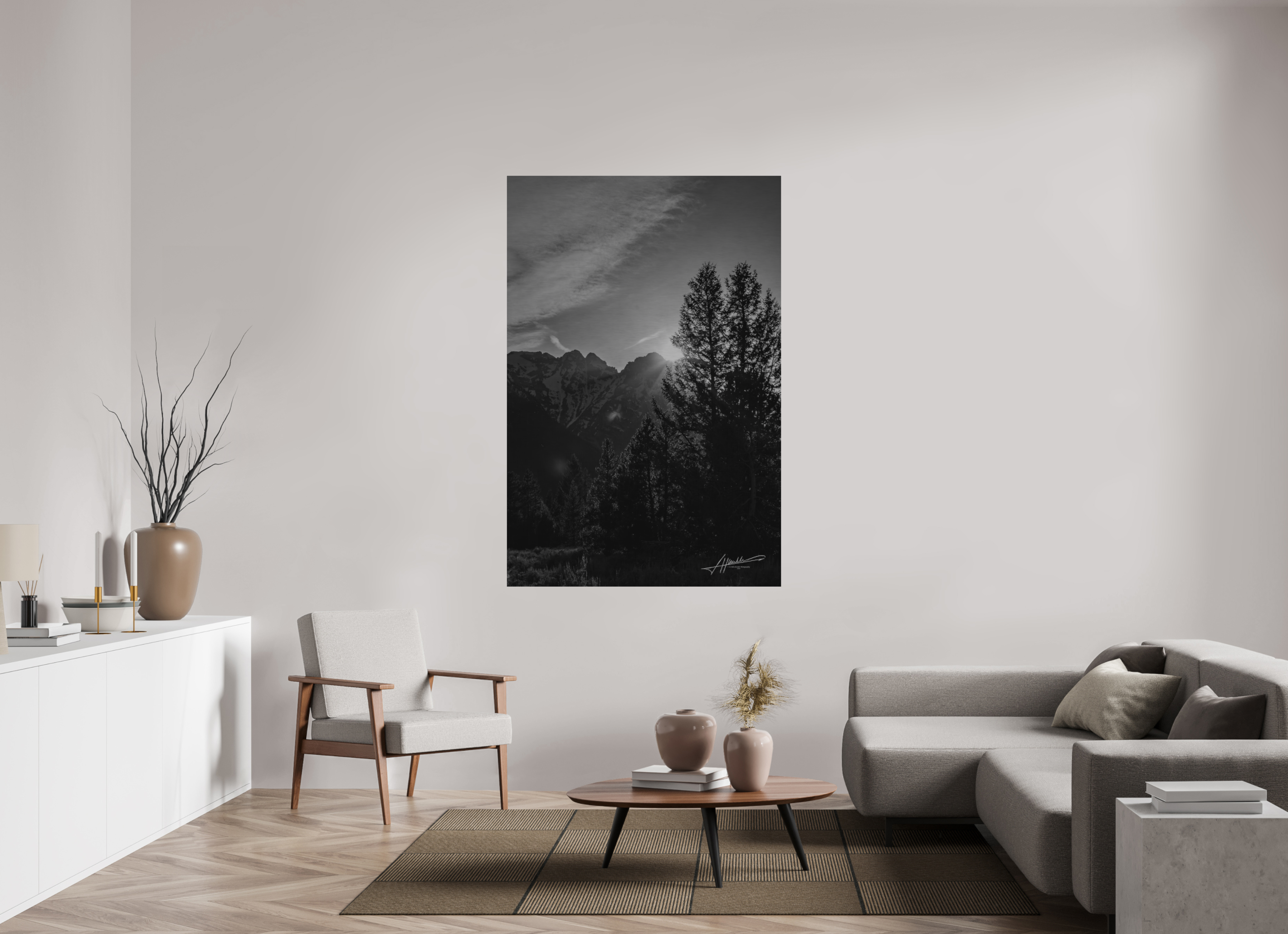 44 x 66″, Direct Brushed Aluminum B/W Peaks