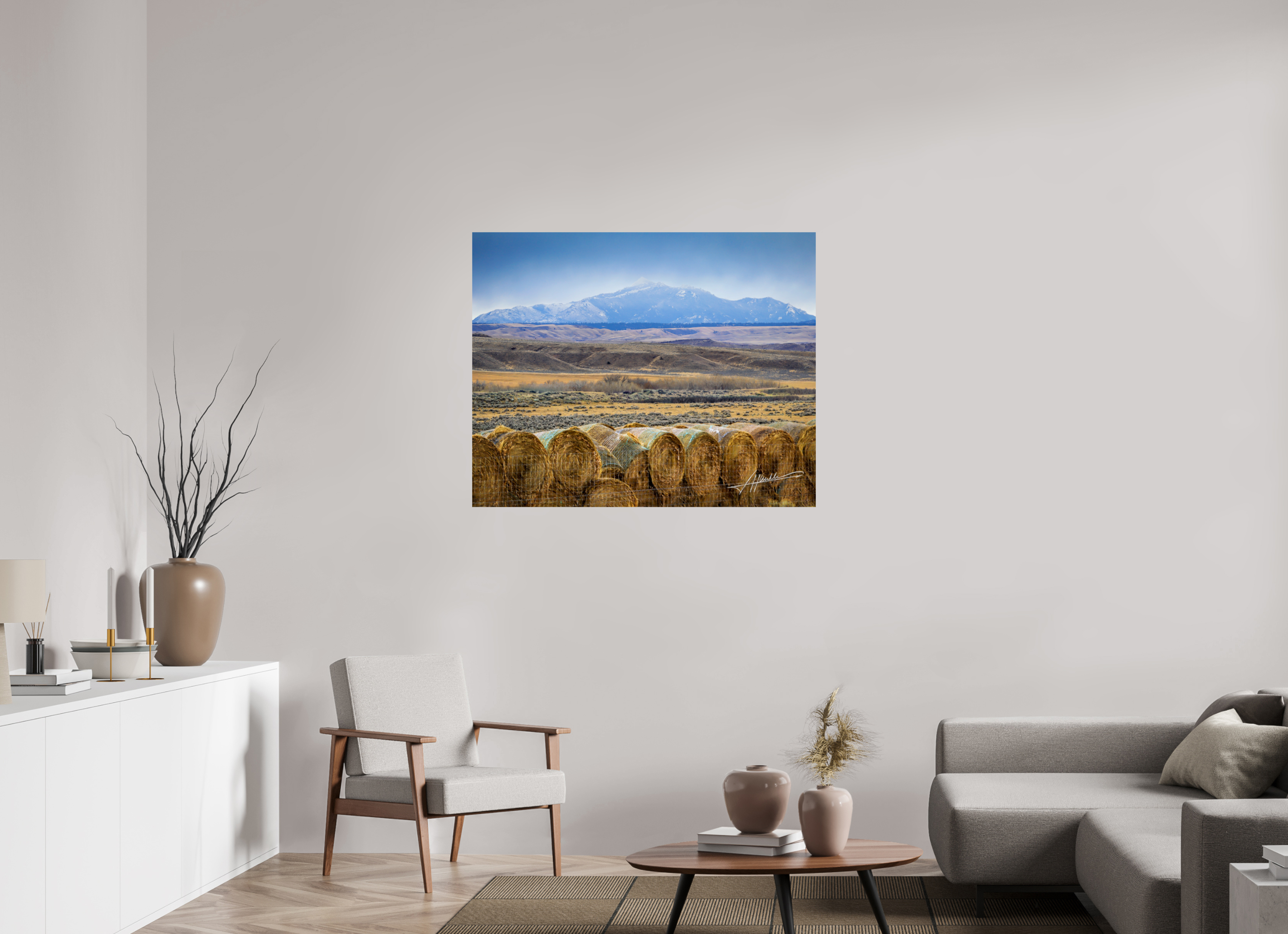43.7 x 35″, ChromaLuxe HD Metal Hay Bales on the Prairie