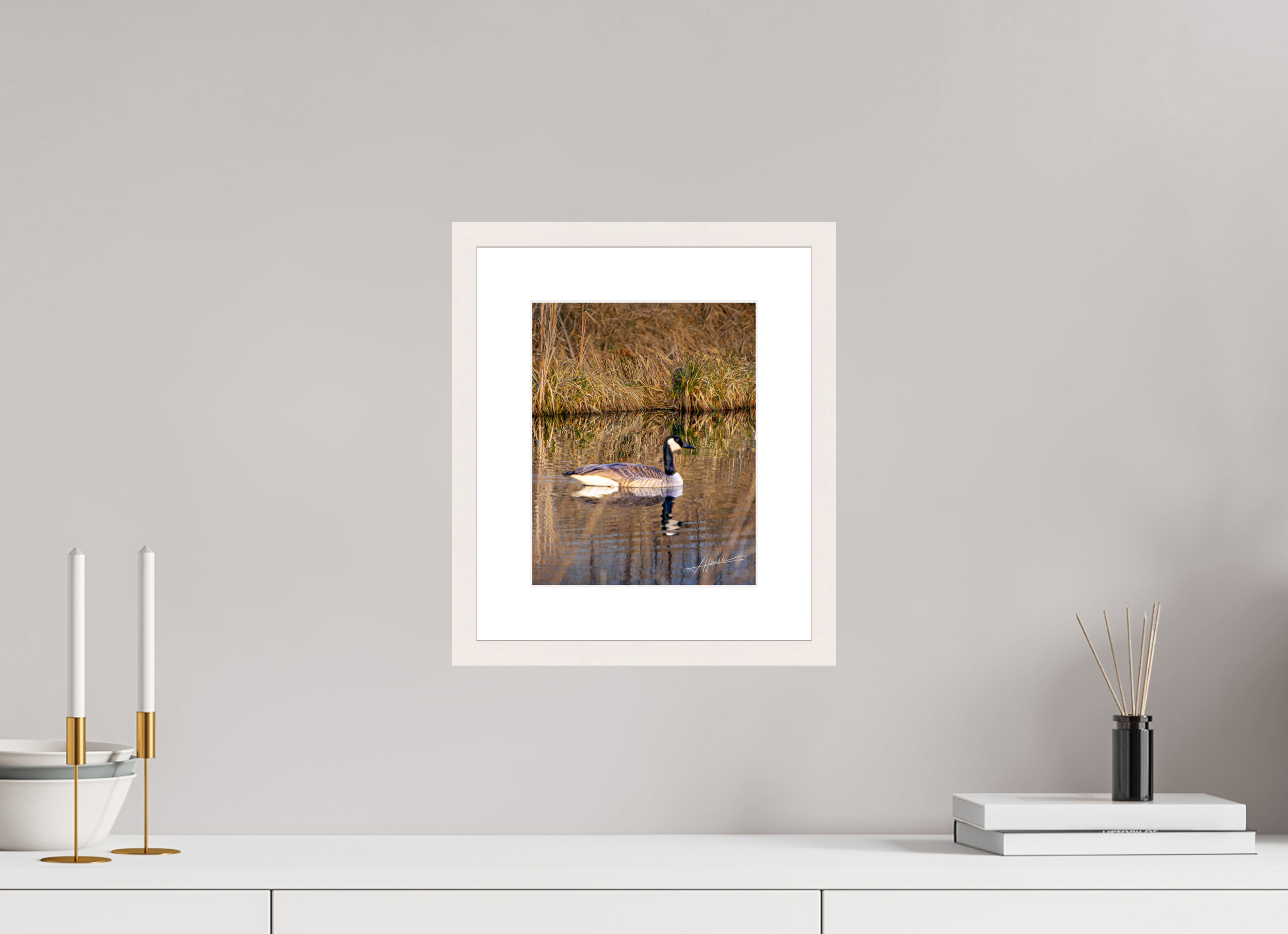 8 x 10″, Solid Wood Frame with Passe-partout A Swimming Reflection