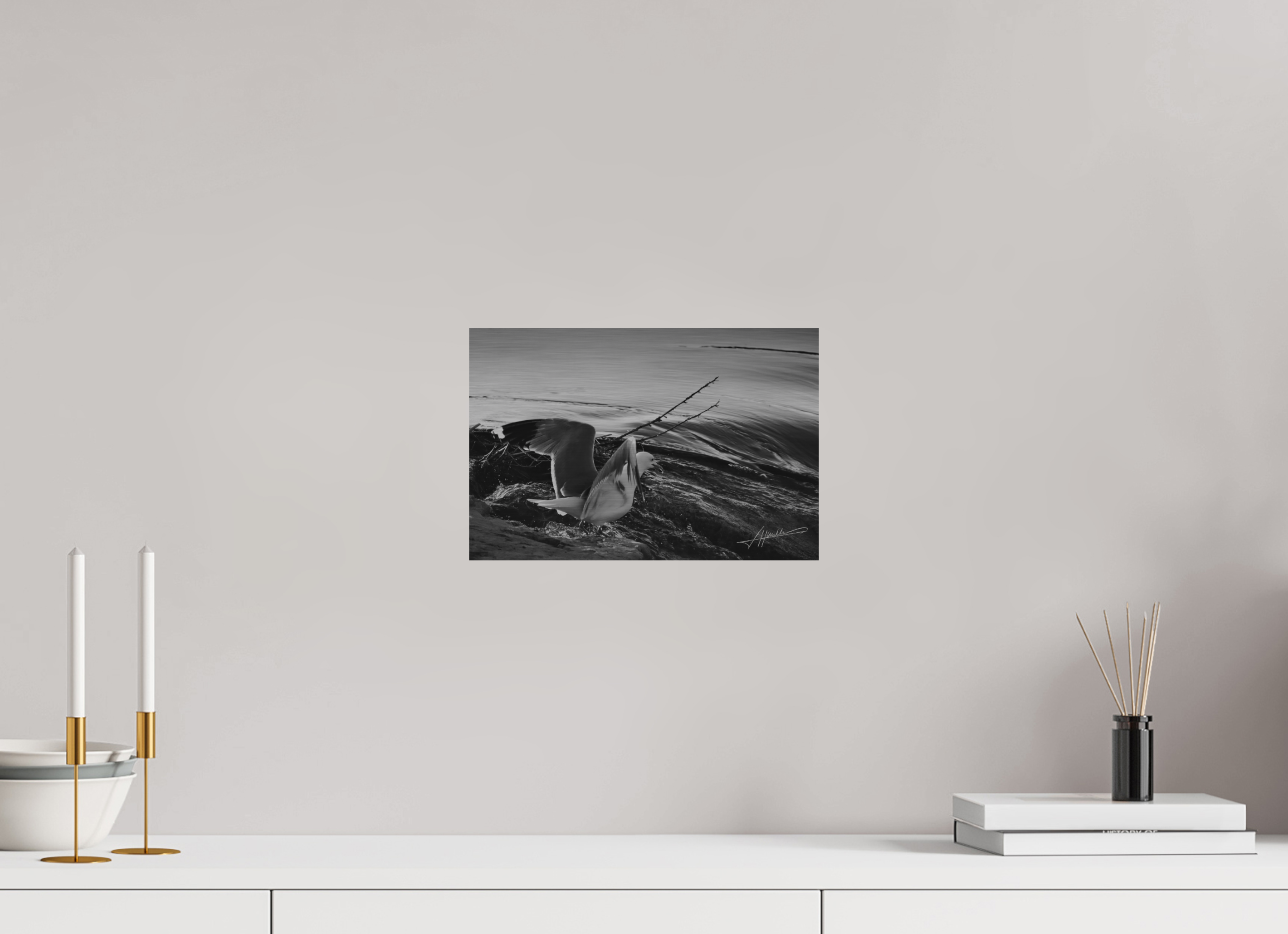 12 x 8″, Direct Brushed Aluminum Seagull Takes Flight