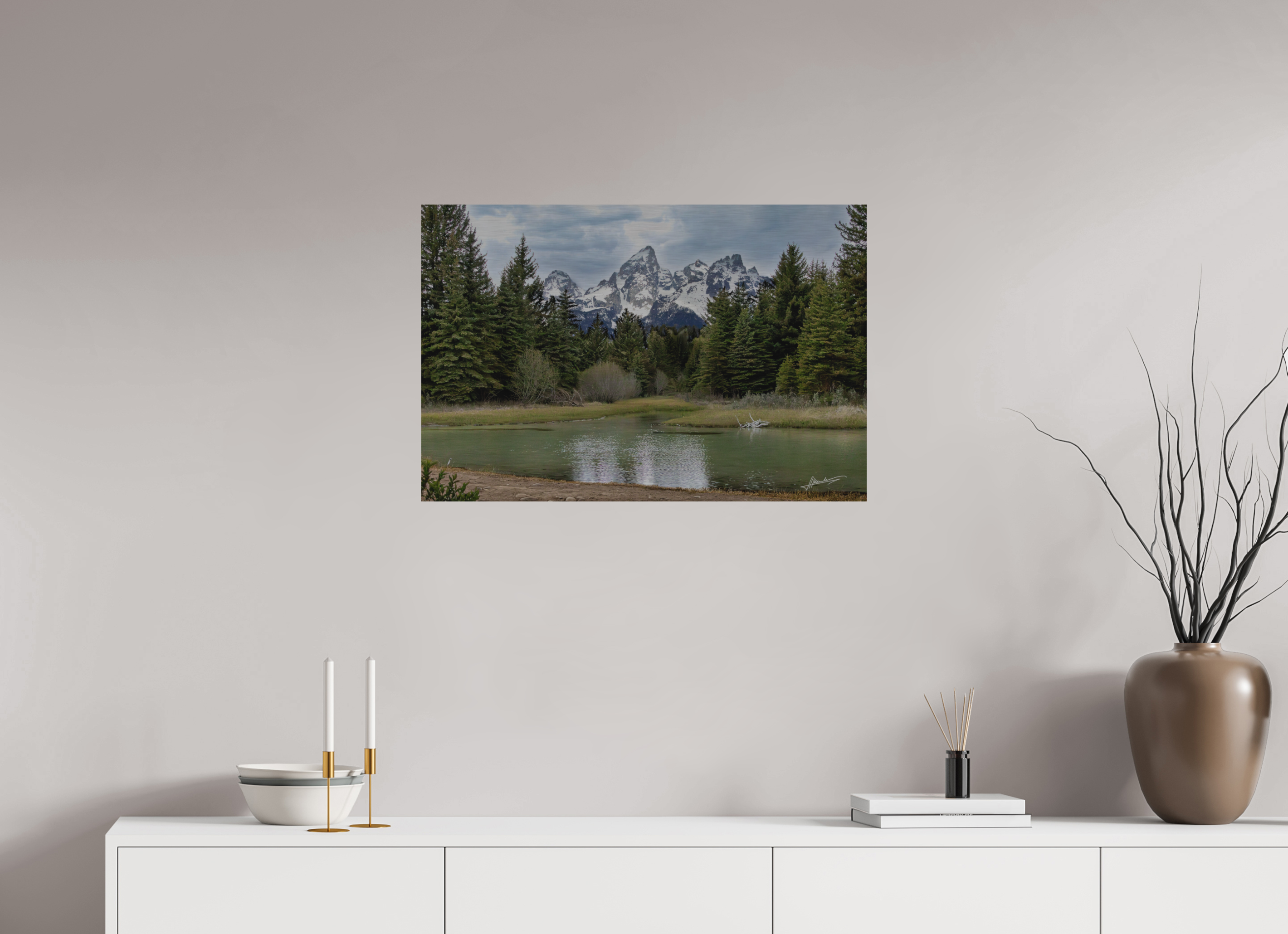 30 x 20″, Direct Brushed Aluminum Mountain Reflection