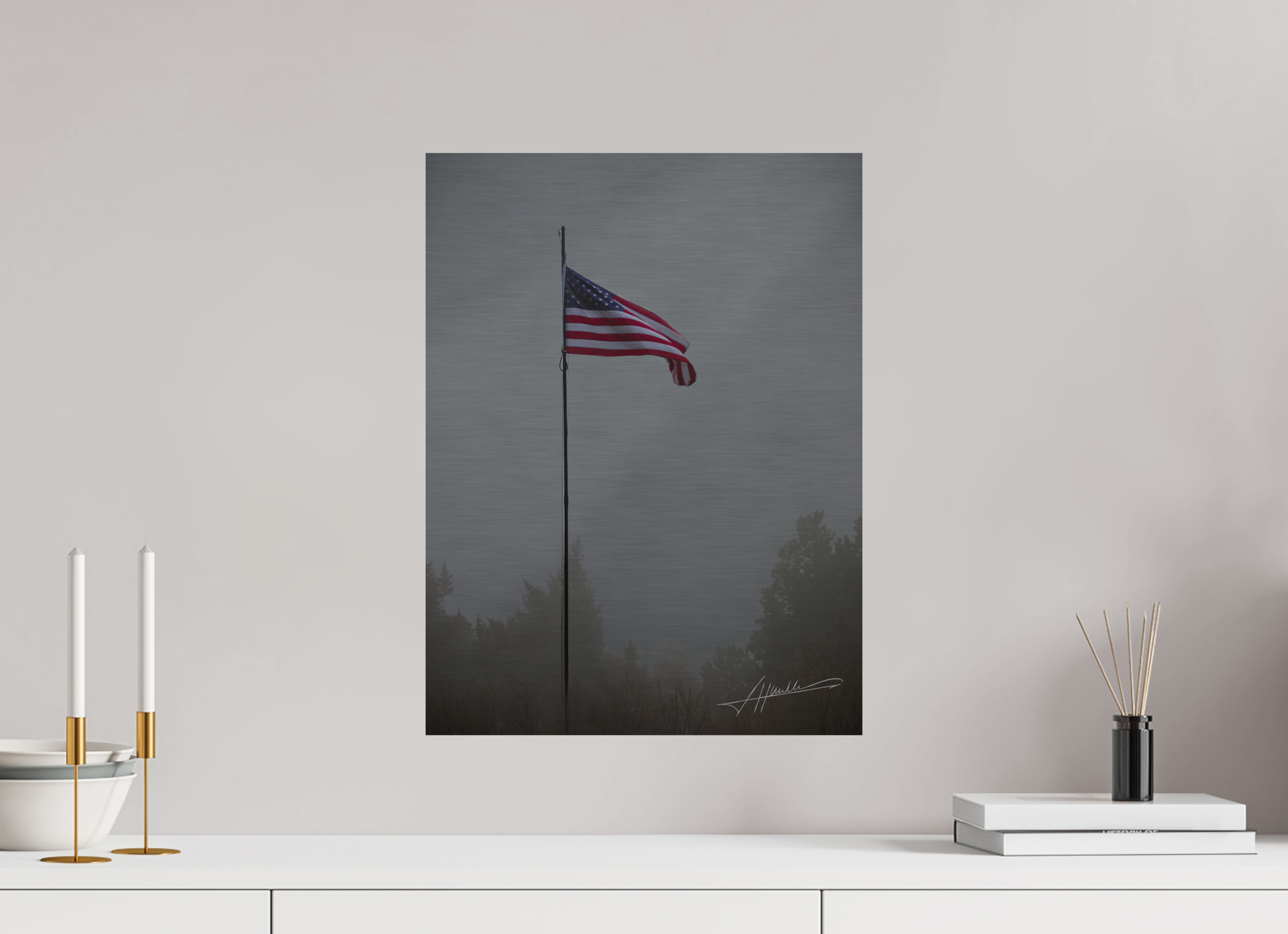 15 x 20″, Direct Brushed Aluminum Flag in the Breeze