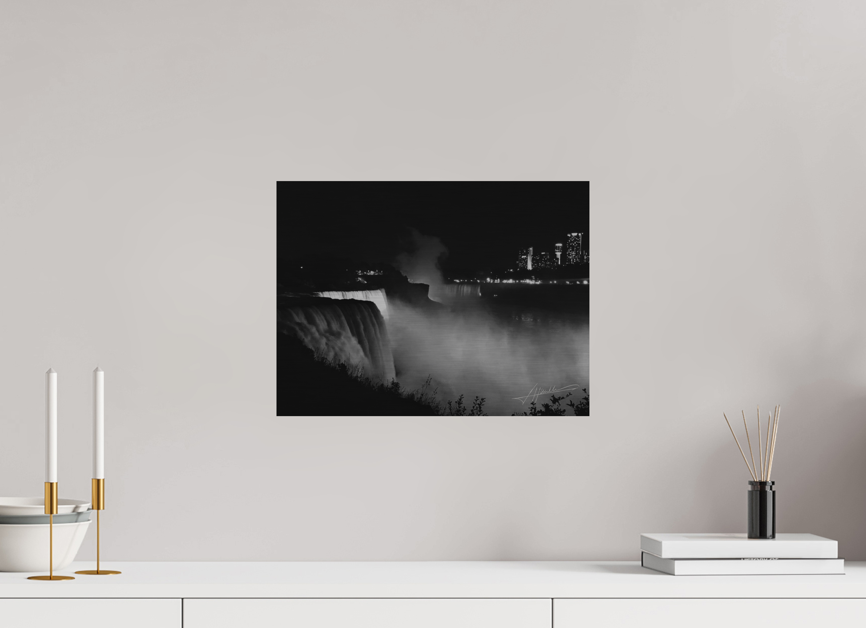 16 x 12″, Direct Brushed Aluminum A Night at Niagara