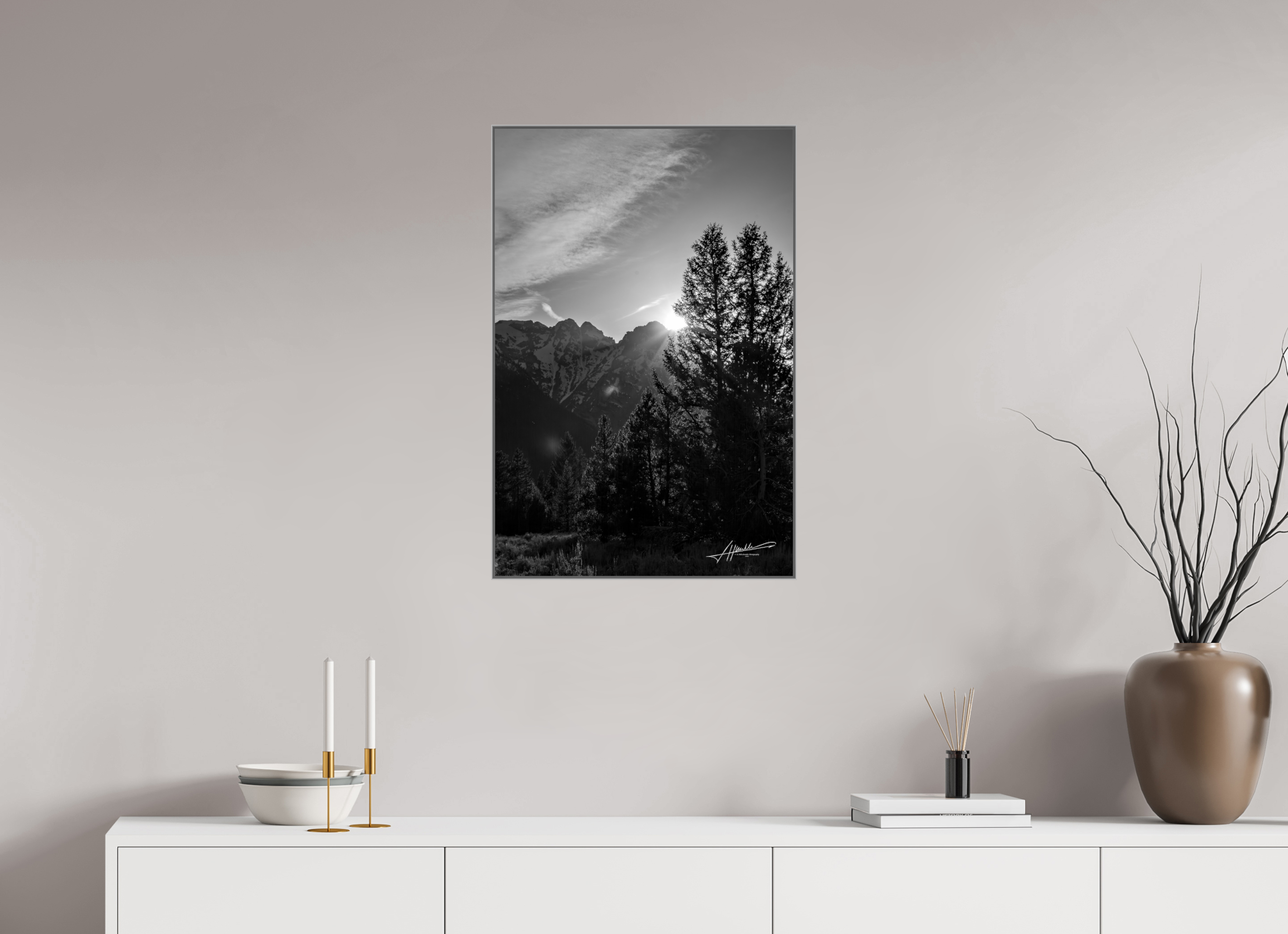 20 x 30″, Aluminum ArtBox B/W Peaks