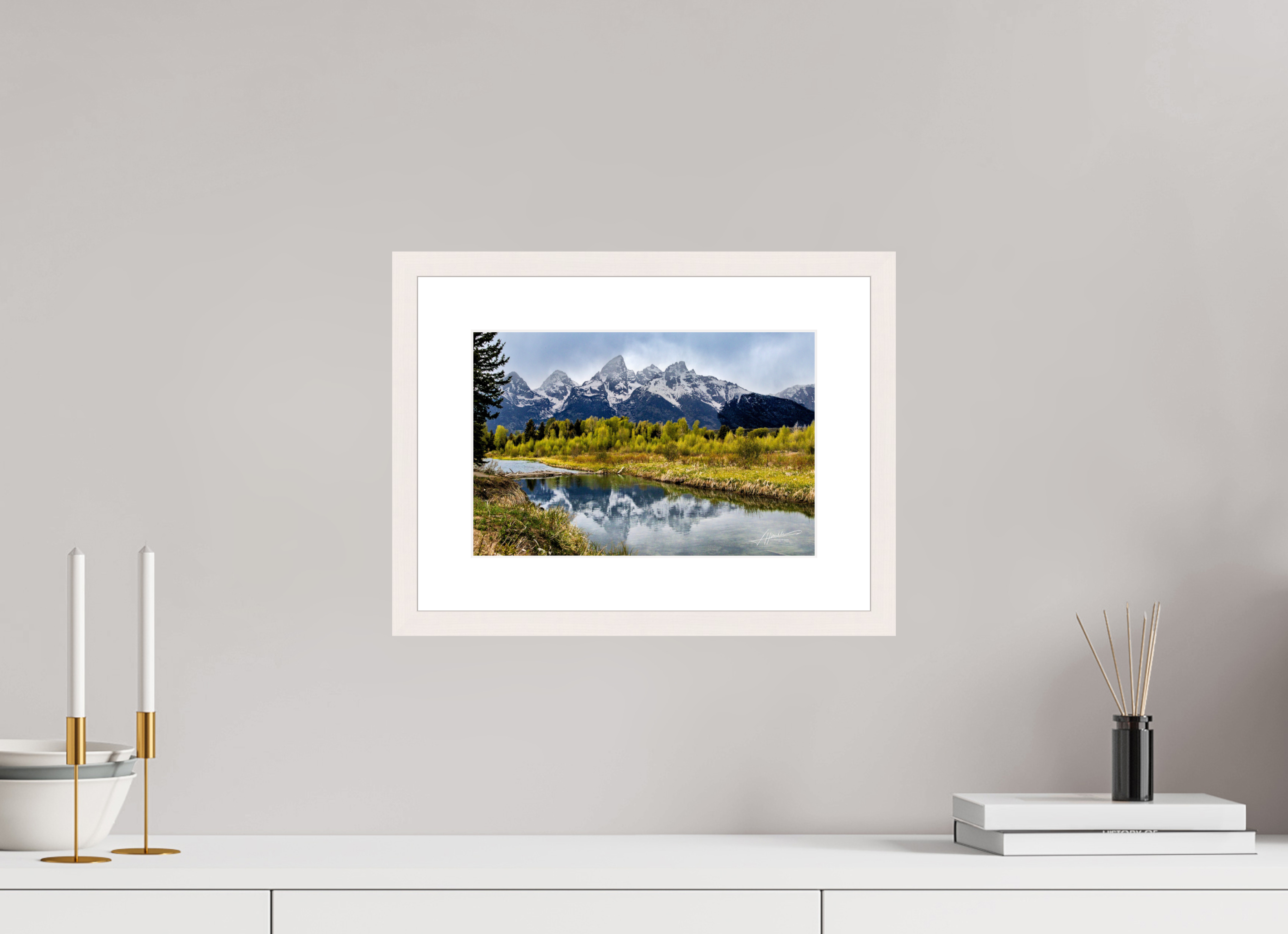 12 x 8″, Solid Wood Frame with Passe-partout Reflecting Peaks