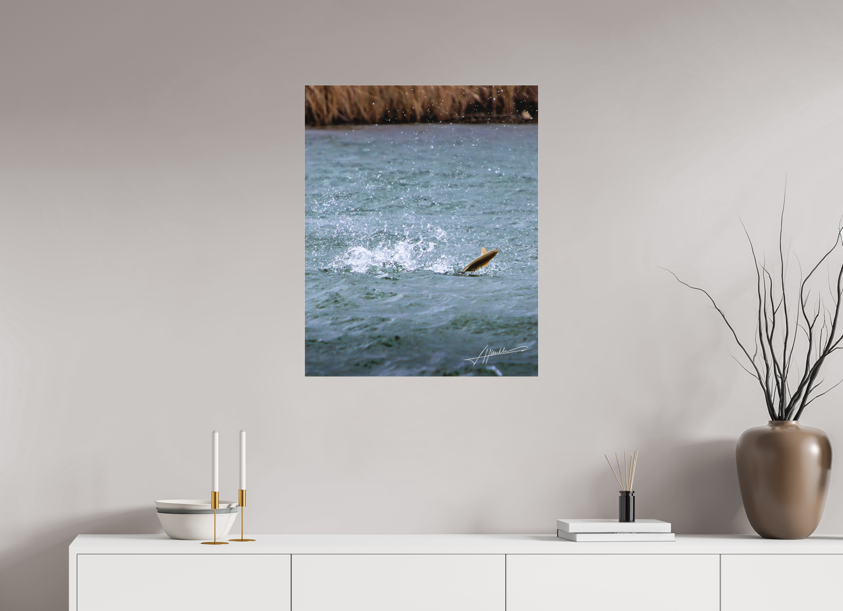 24 x 30″, Fine Pigment Under Acrylic Jumping Rainbow Trout