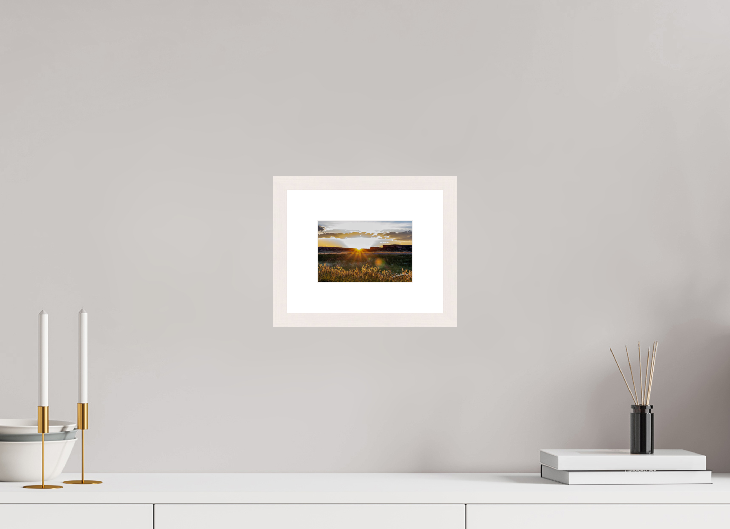 6 x 4″, Solid Wood Frame with Passe-partout Sunrise on the Planes