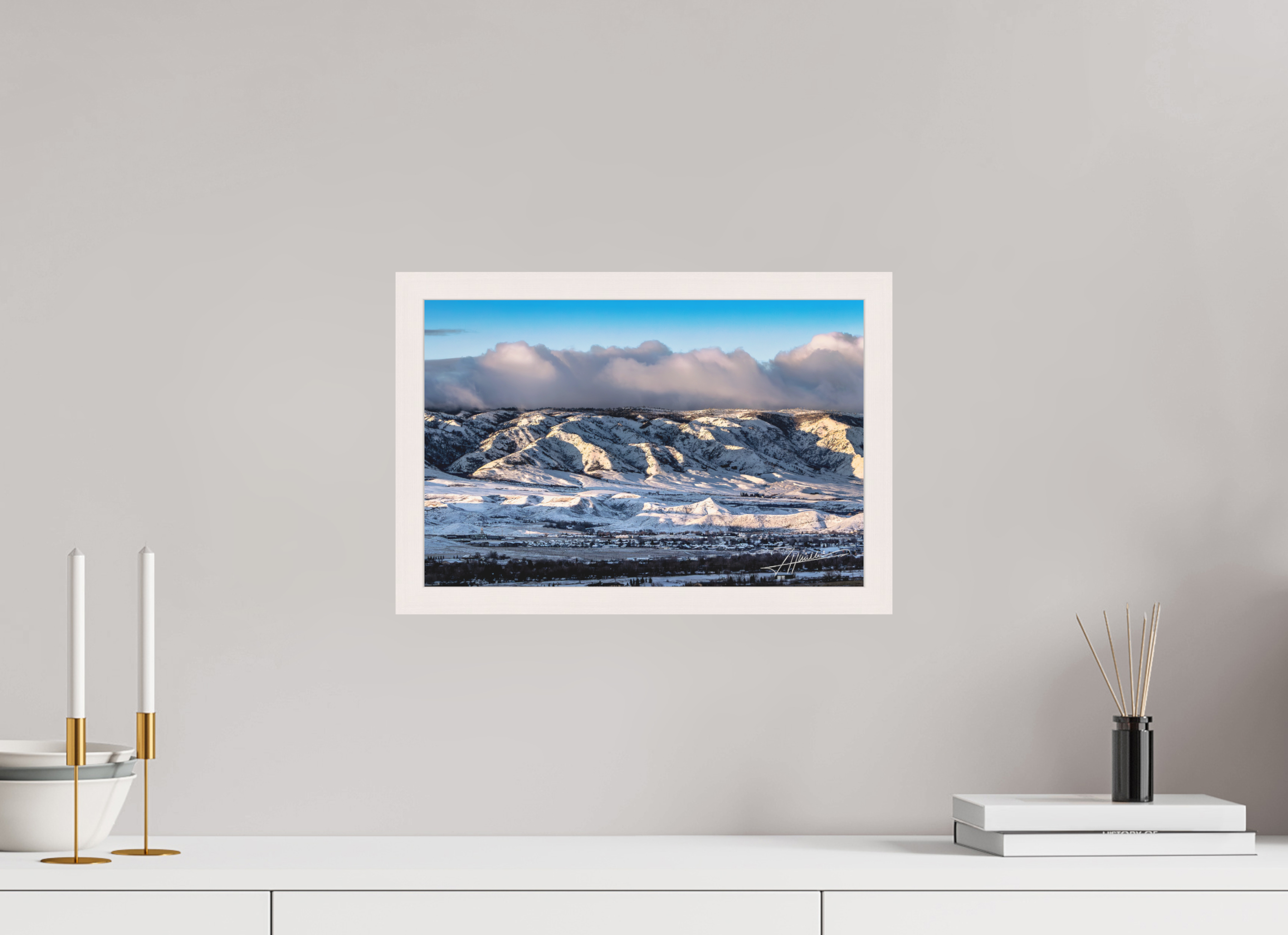 15 x 10″, Shadow Box Frame Sunset After a Snow Storm