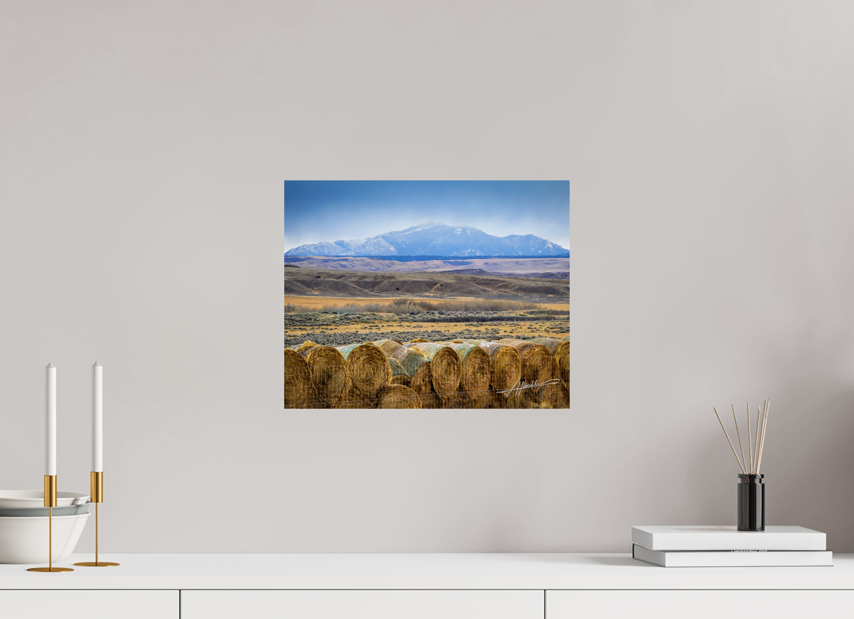 15 x 12″, Metallic Photo Print On Fuji Crystal Pearl Hay Bales on the Prairie