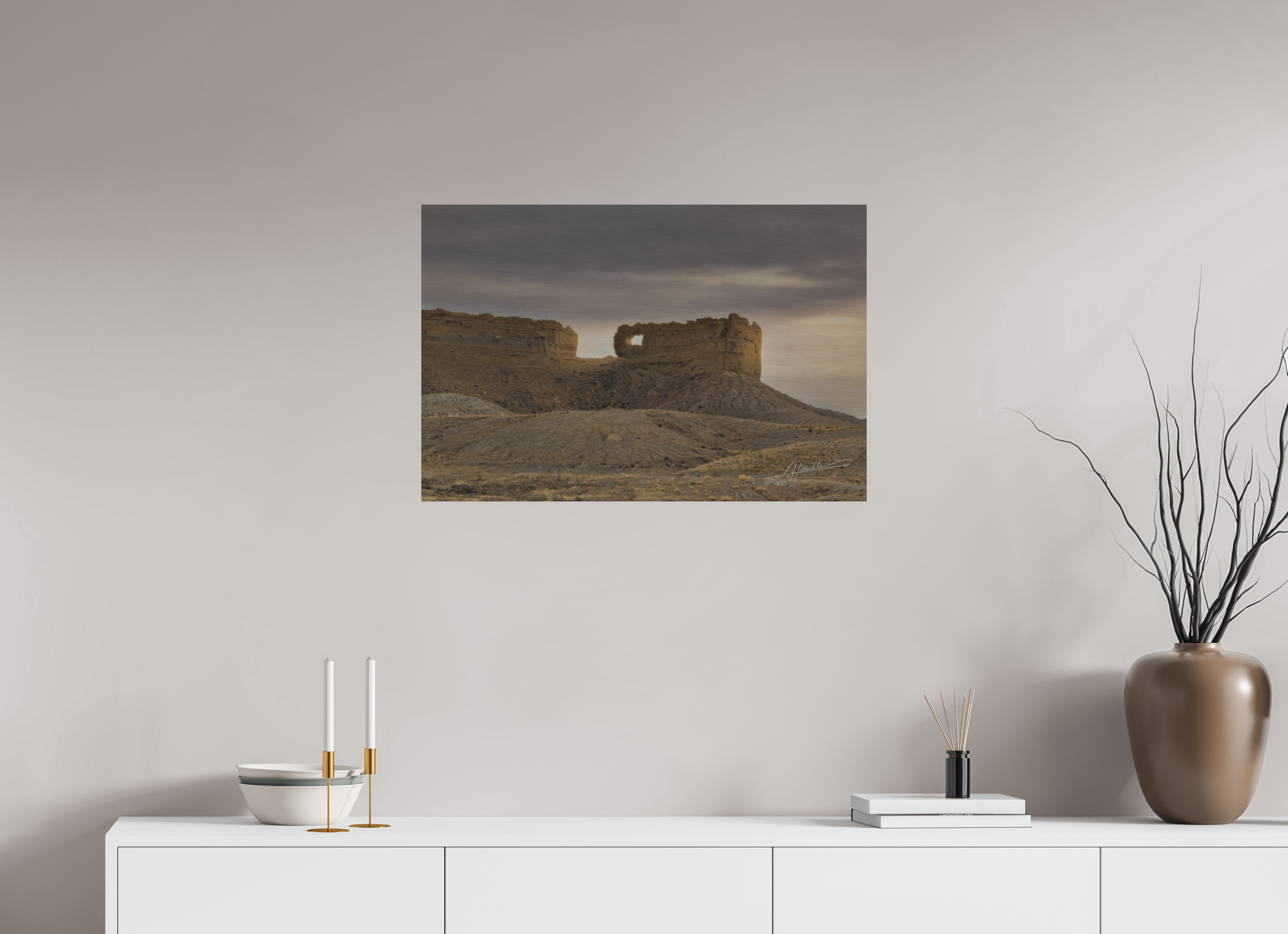 30 x 20″, Direct Brushed Aluminum Sun on the Buttes