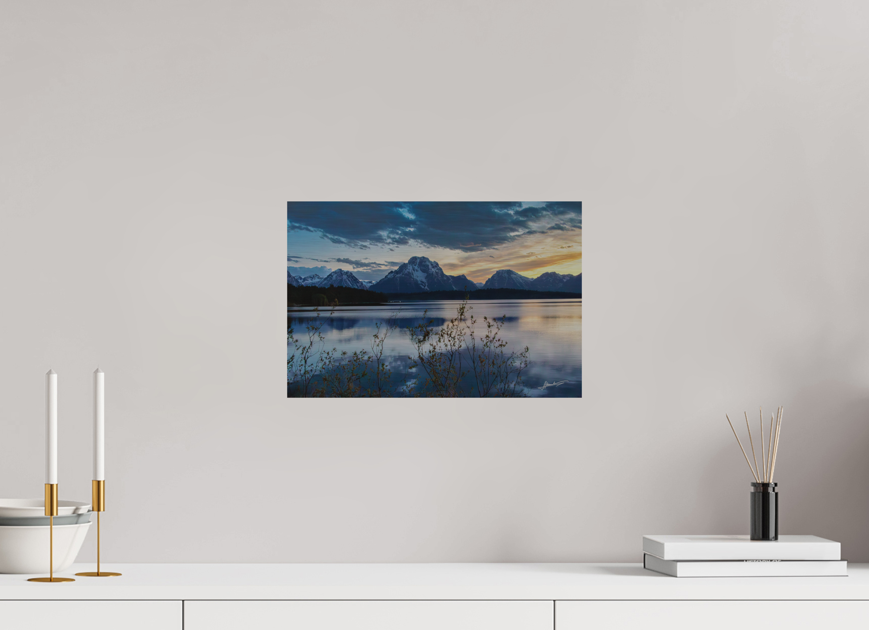 15 x 10″, Direct Brushed Aluminum Sunset on Jackson Lake