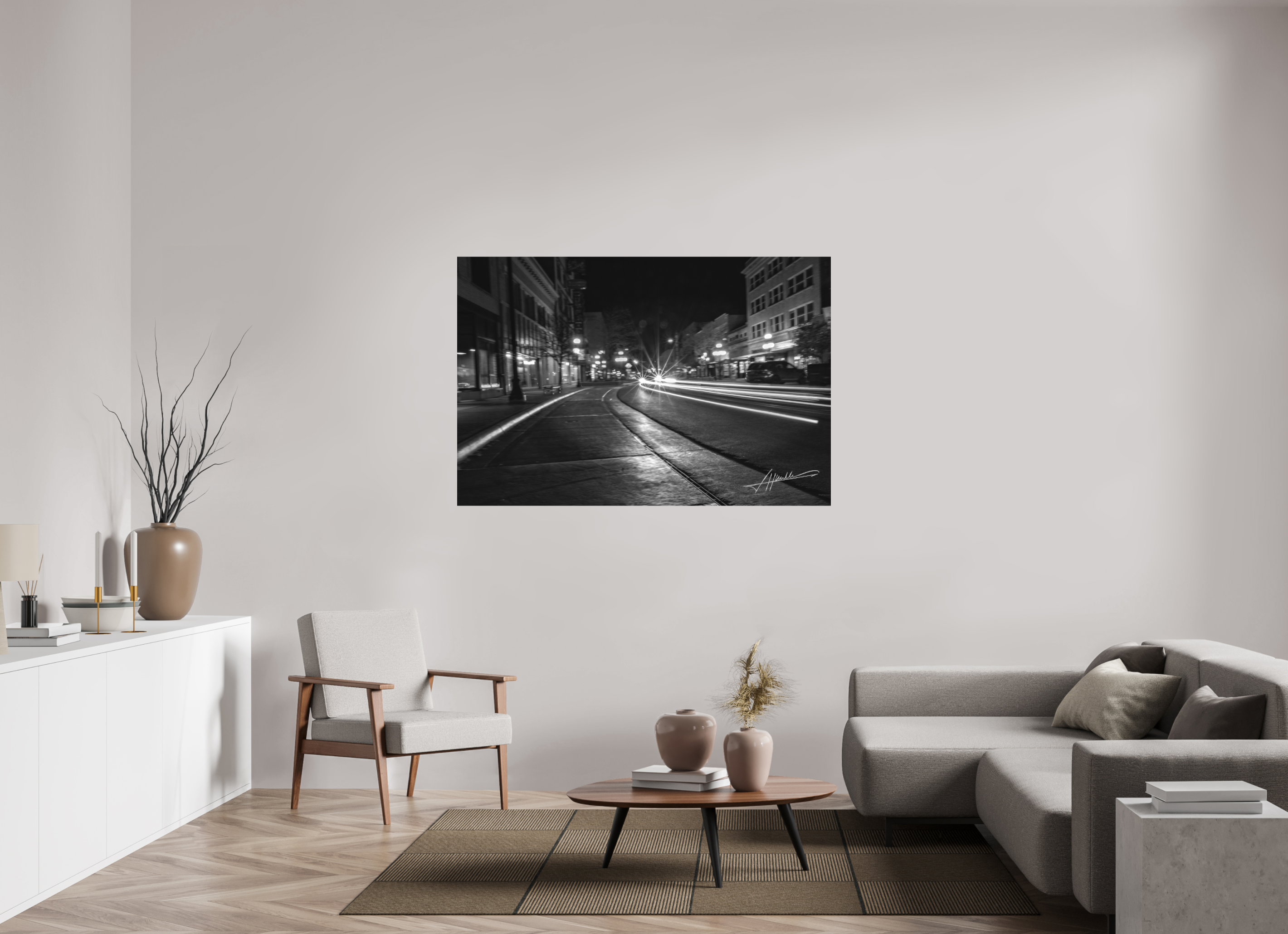 60 x 40″, Ilford Aluminum BW A Street at Night