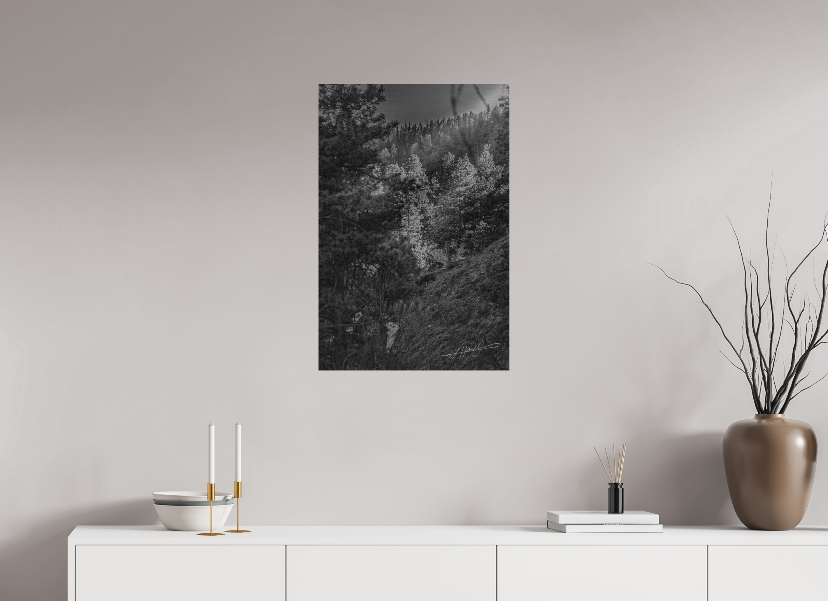 20 x 30″, Direct Brushed Aluminum Sun in the Mountains