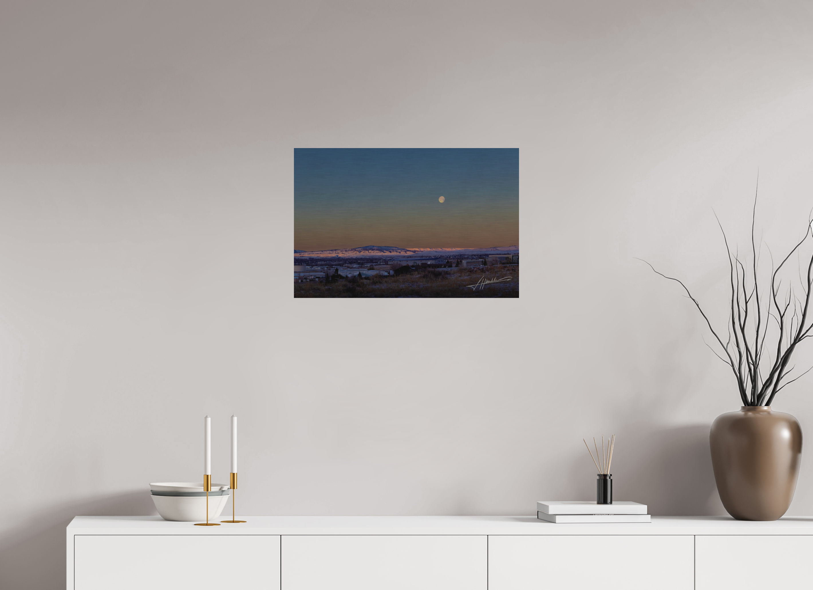 24 x 16″, Direct Brushed Aluminum Full Moon at Sunrise